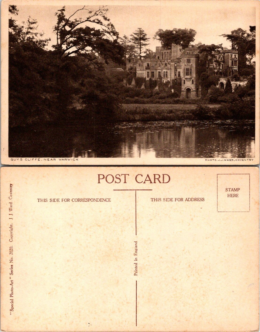 Guys Cliffe Near Warwick Postcard JJ Ward Coventry Vintage Sepia Photo Unposted Guys Cliffe Near Warwick Postcard JJ Ward Coventry Vintage Sepia Photo Unposted