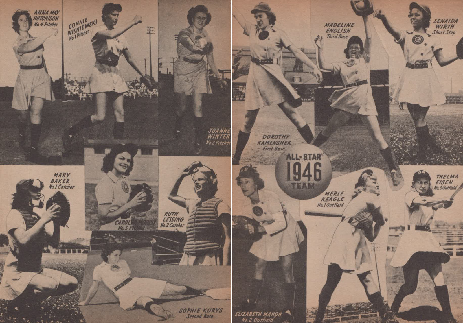 1946 All American Girls Womens Baseball League All Star Team Vintage AAGPBL Page