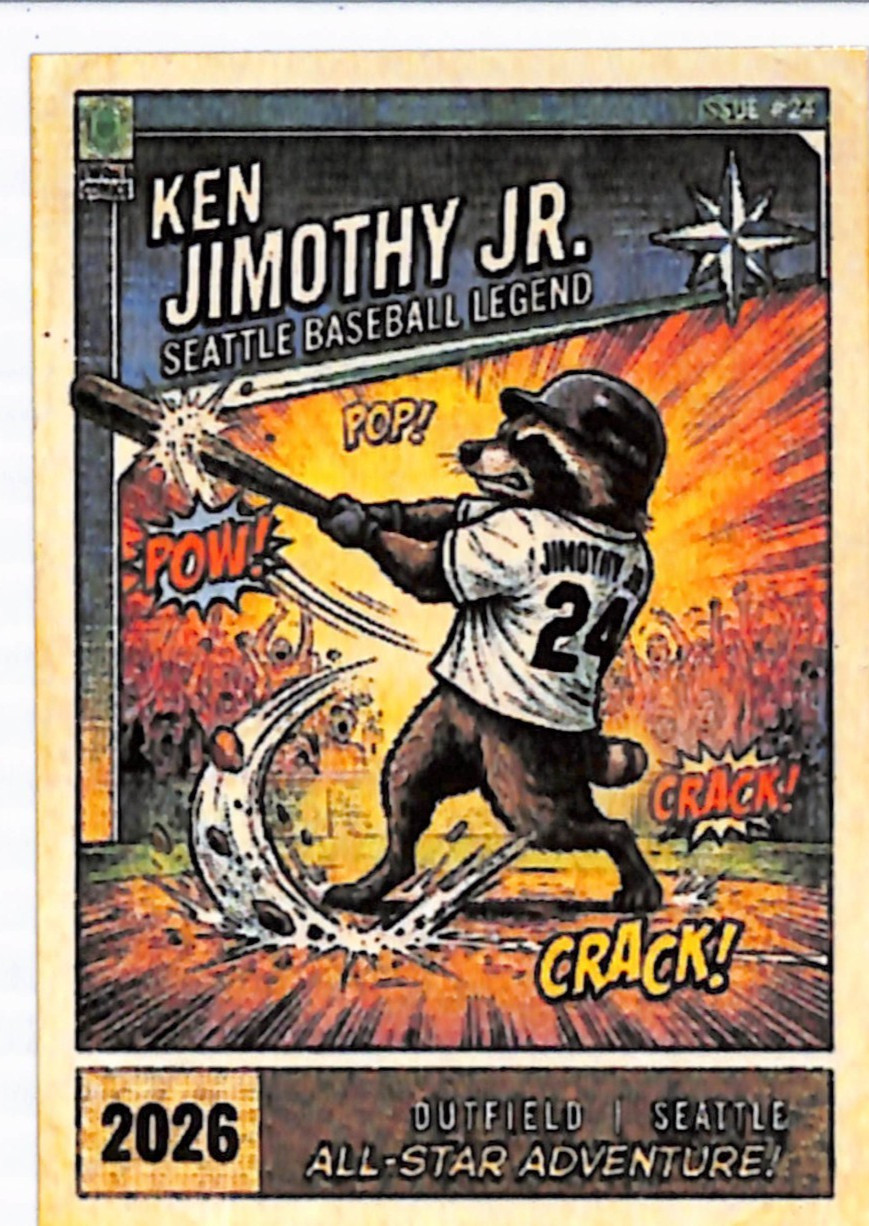 Ken Jimothy Jr Raccoon ACEO Custom METAL Card - Seattle Baseball 1/24 Ken Jimothy Jr Raccoon ACEO Custom METAL Card - Seattle Baseball 1/24