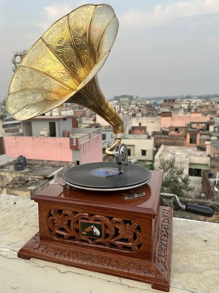 Antique Working Gramophone Vintage Gramophone Player Phonograph Vinyl Recorder