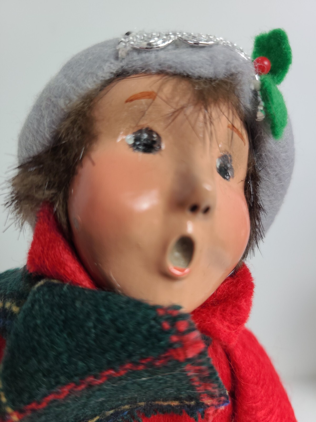 Vintage Byers Choice 1996 Male Caroler Boy Holding Brown Teddy Bear 9.5