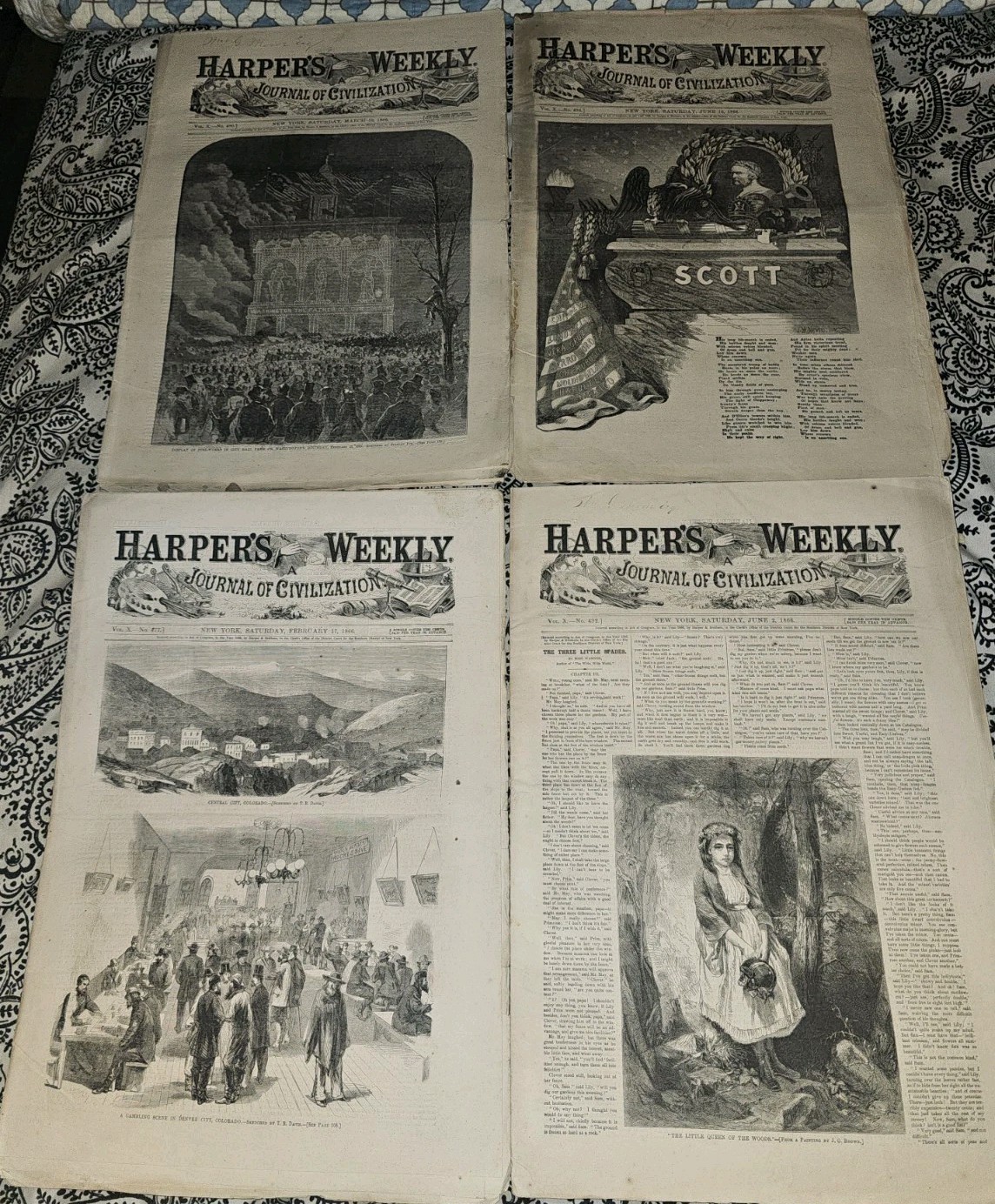 1866 Harpers Weekly Lot 4 Denver Colorado Gambling Thomas Nast Winfield Scott 1866 Harpers Weekly Lot 4 Denver Colorado Gambling Thomas Nast Winfield Scott