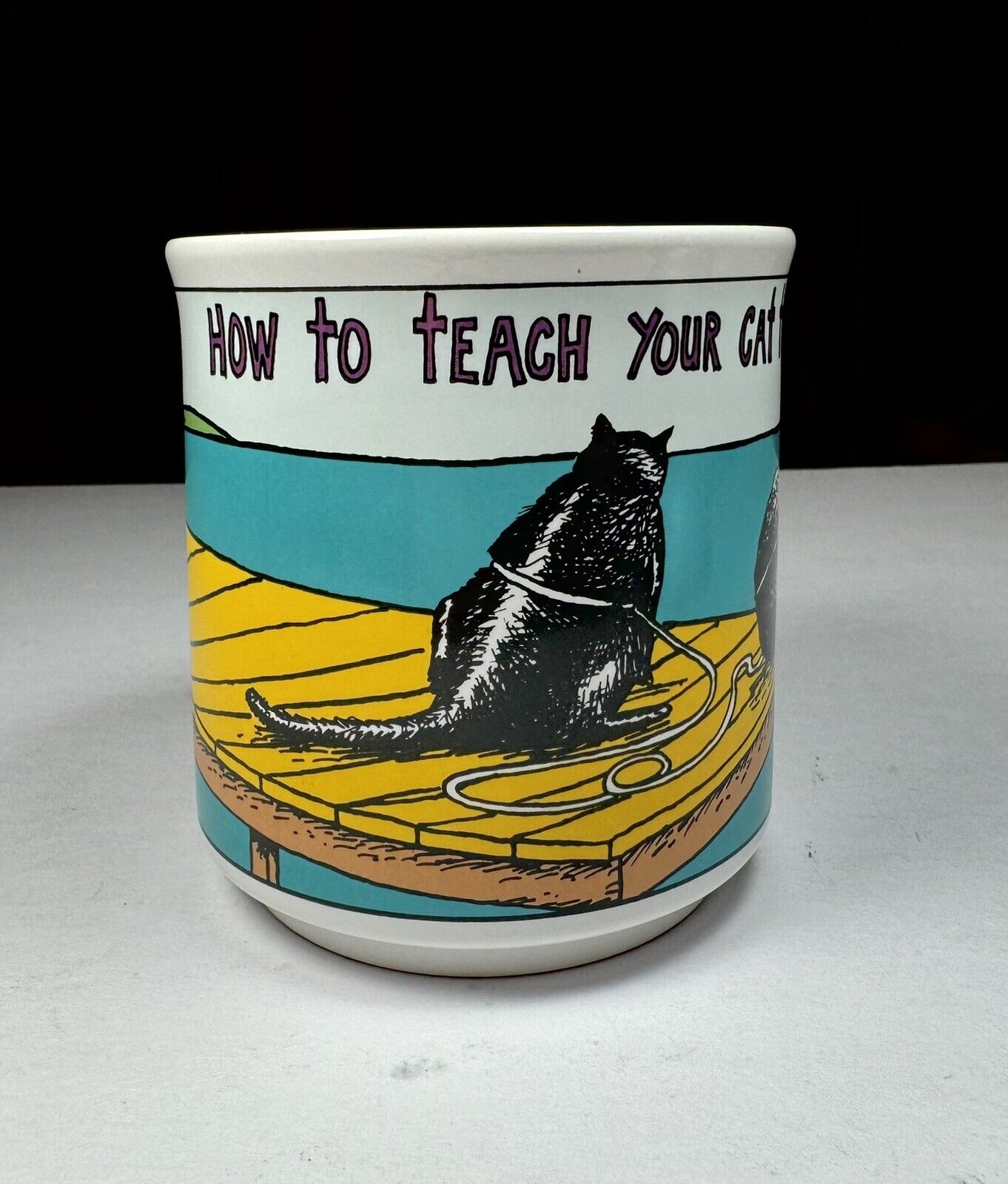 Vintage 80s Era Rare How To Teach Your Cat To Swim Mug K Pope Korea Exc Vg Cond