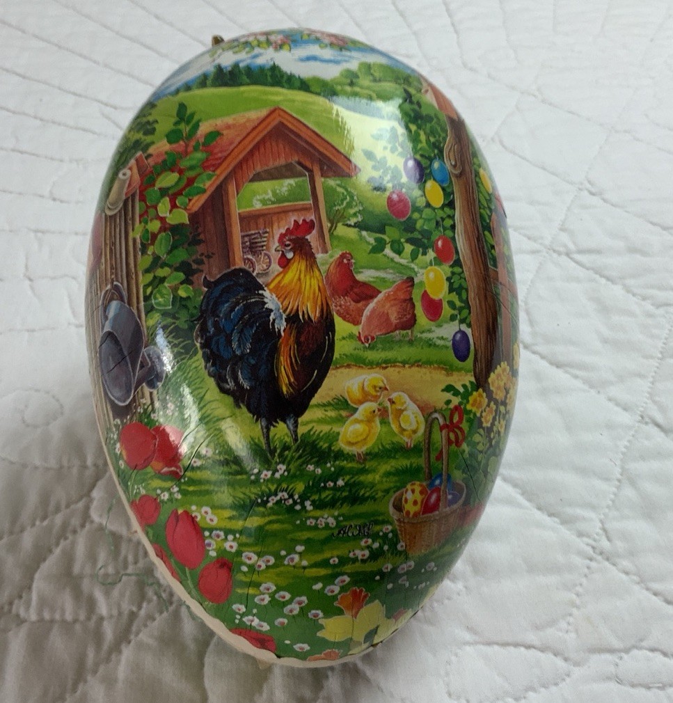 Vintage Large Easter Egg, Nestler, Germany, Eggs, Rooster, Chicks, Flowers