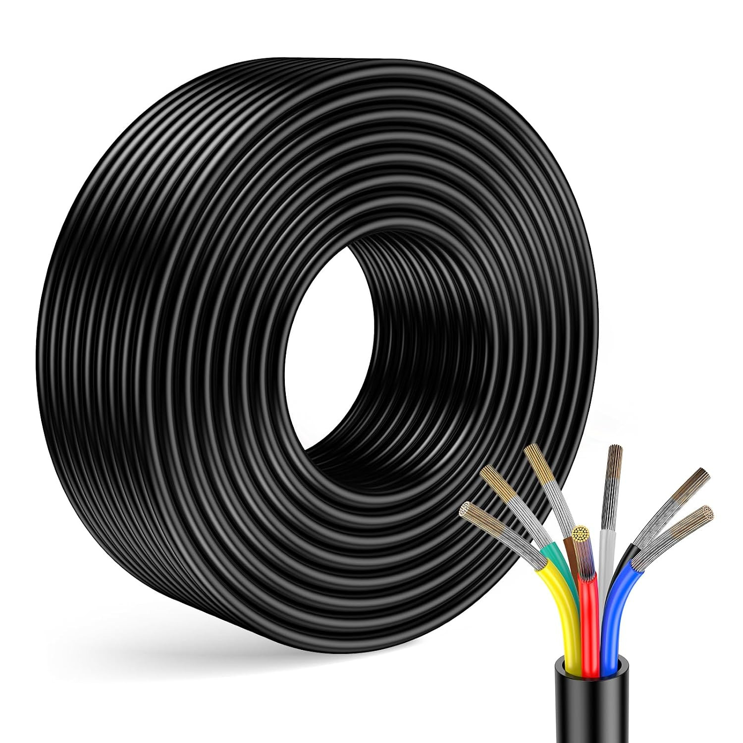 25FT 14 Gauge 7-Way Trailer Wire with Color-Coded Conductors | Built for RV, Cam