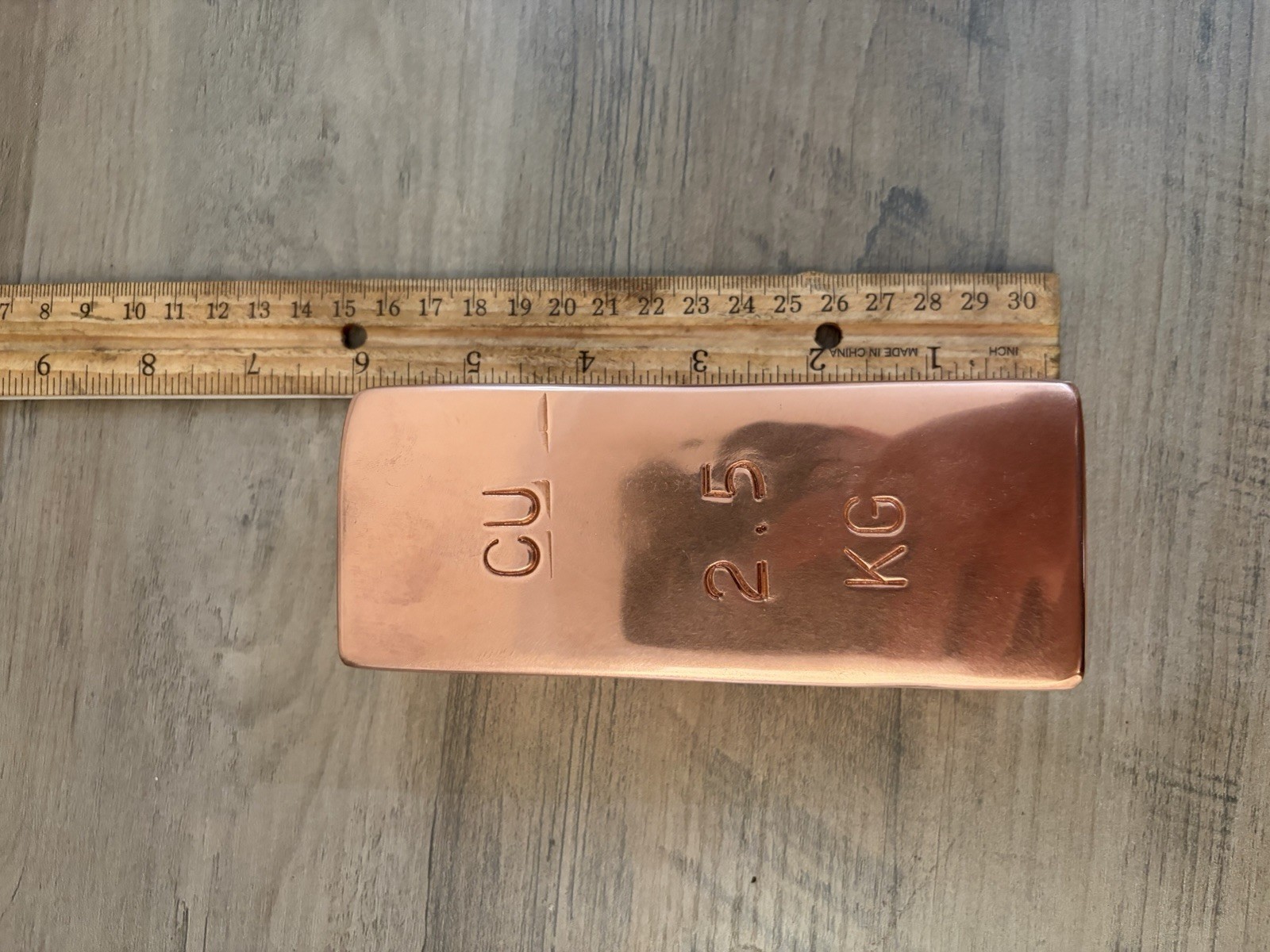 2.5 Kg Copper Bar. Clean finish. .999 fine High Quality ingot
