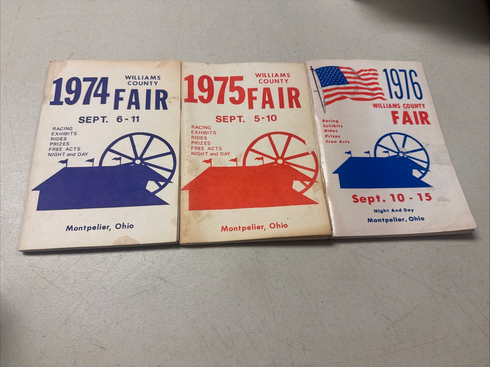 Vintage Williams Co. Montpelier Ohio Official County Fair Books 74\'- 76\'s m4