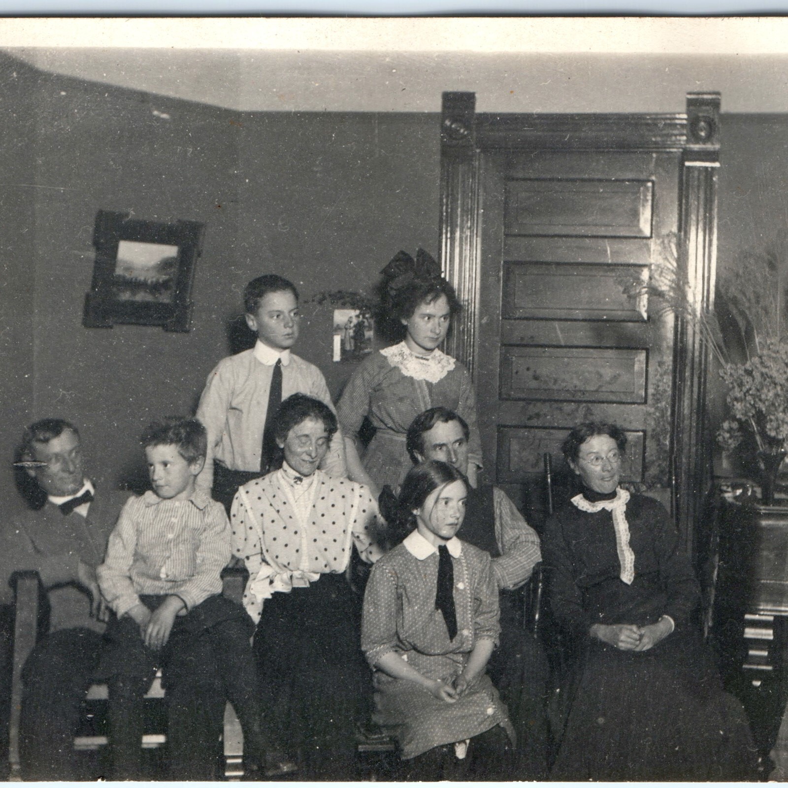 1912 Holland MI Large Family Interior Portrait RPPC Real Photo Flashlight Photo 1912 Holland MI Large Family Interior Portrait RPPC Real Photo Flashlight Photo
