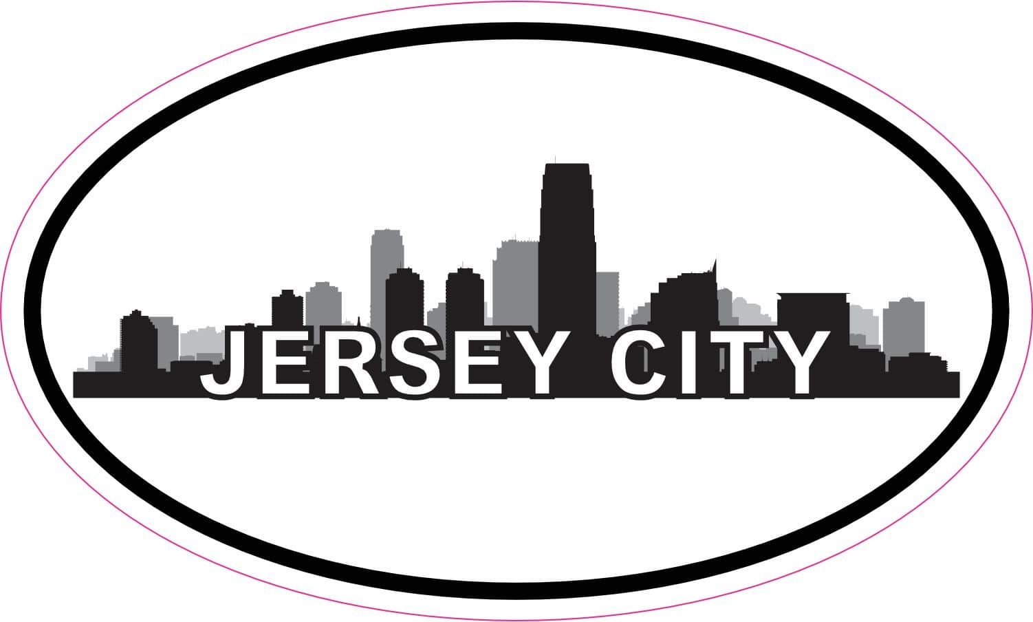 5x3 Oval Jersey City Skyline Sticker Tumbler Cup Luggage Car Window Bumper Decal