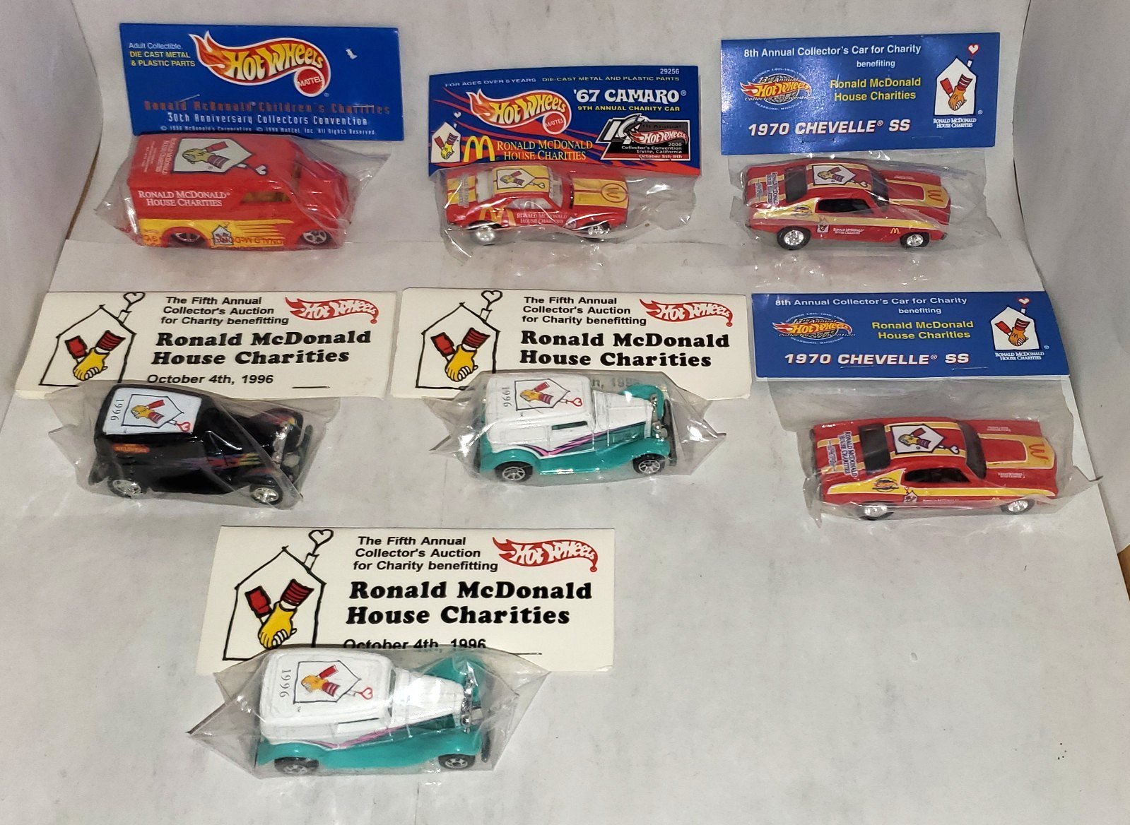 (7) HOT WHEELS MCDONALD\'S CHARITY/CONVENTION/RONALD HOUSE DIECAST RARE/BAGGED