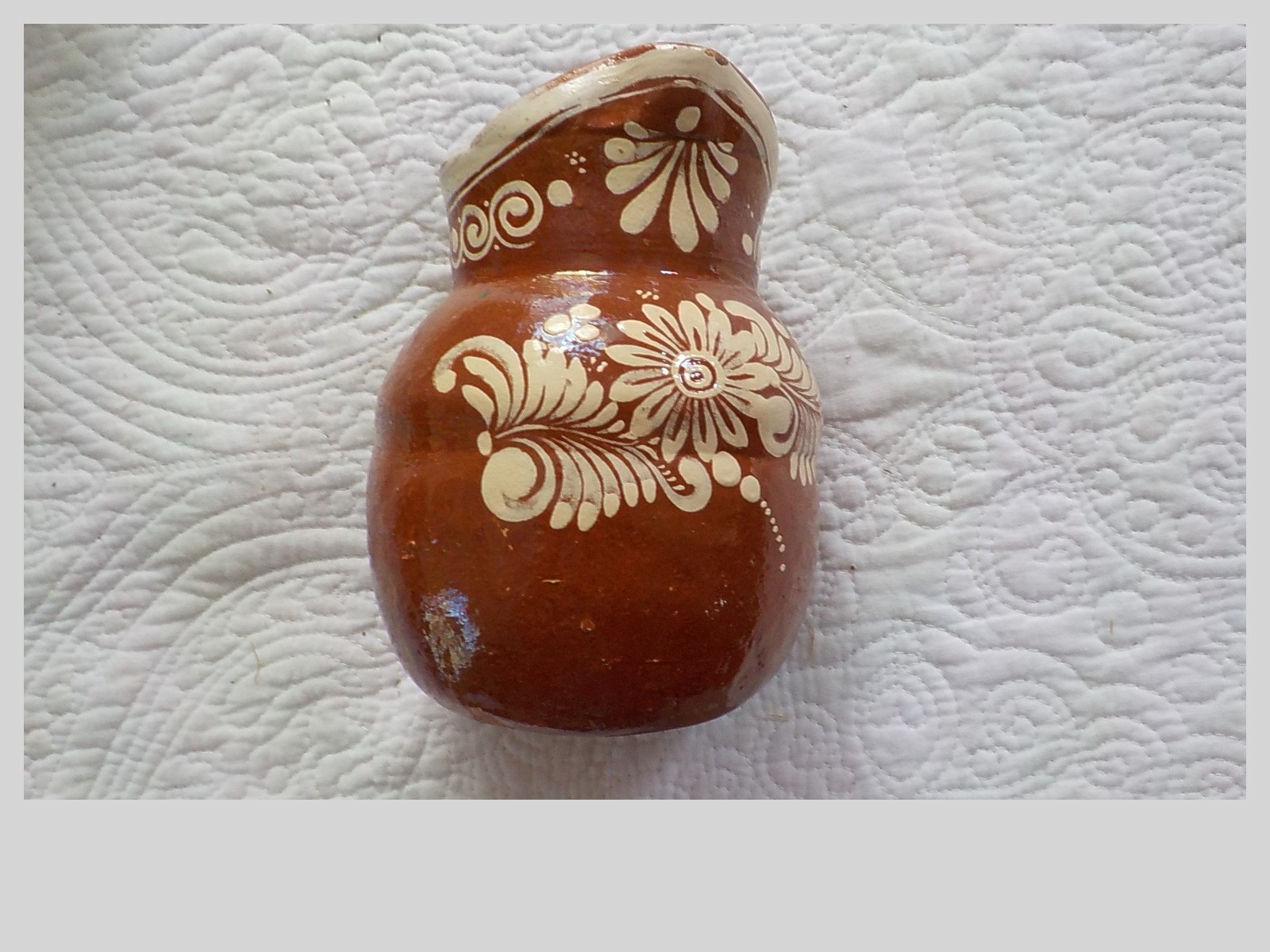 Vintage Hand Painted Mexican Folk Art Redware Pottery Pitcher 6.5\ Vintage Hand Painted Mexican Folk Art Redware Pottery Pitcher 6.5\