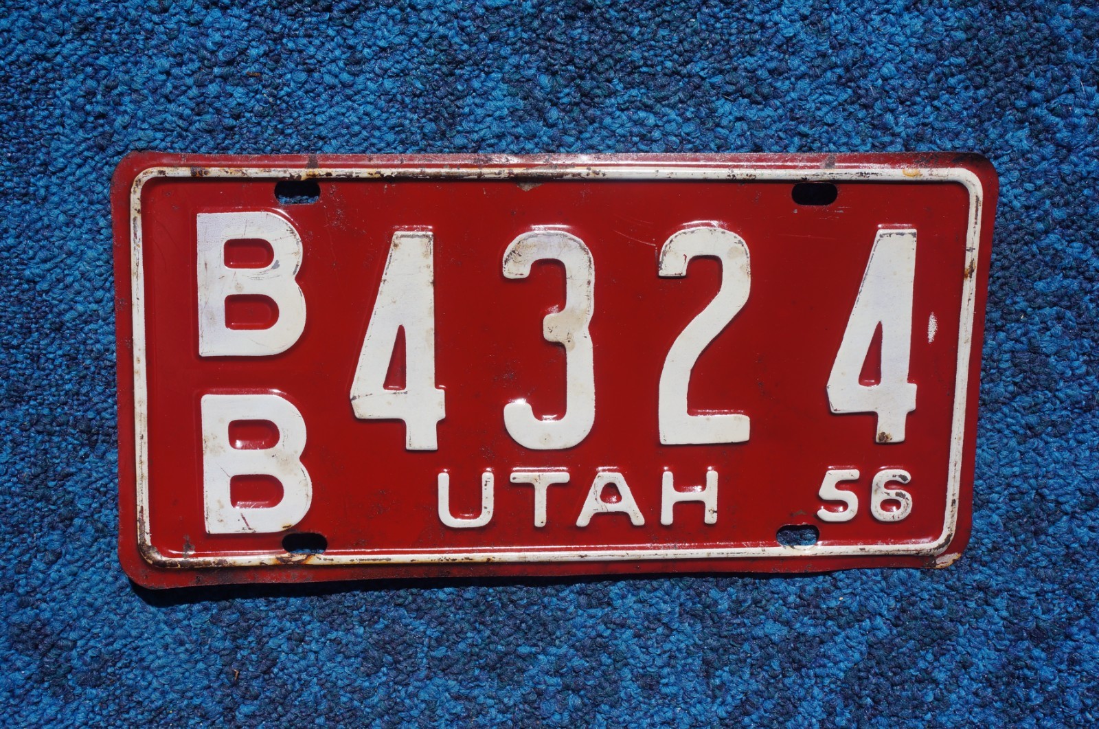 1956 Red UTAH License Plate # BB 4324 1956 Red UTAH License Plate # BB 4324