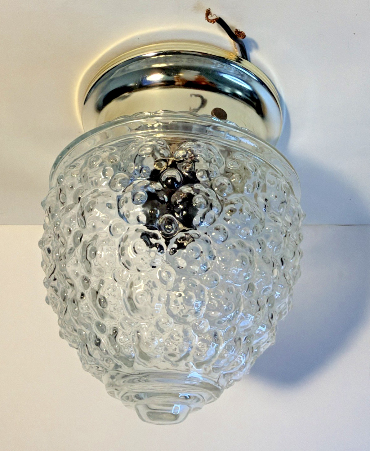 1950 Hobnail Clear Glass Acorn  Shape Shade with a later model Ceiling Fixture