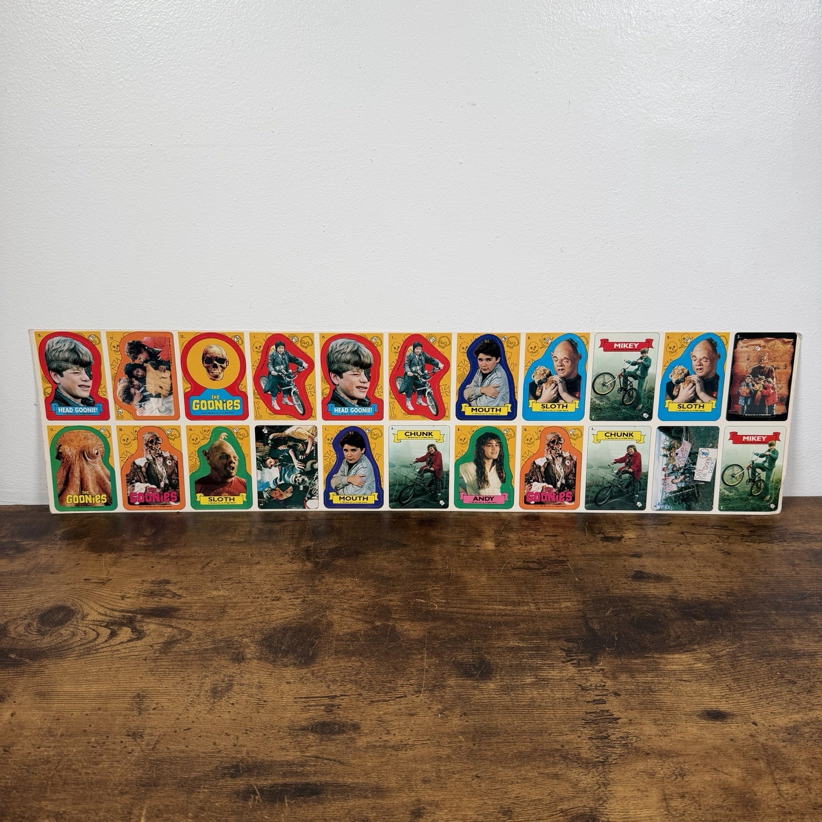 1985 TOPPS Goonies Uncut 22 Sticker Card Sheet | Sloth Chunk Mouth Mikey RARE 1985 TOPPS Goonies Uncut 22 Sticker Card Sheet | Sloth Chunk Mouth Mikey RARE