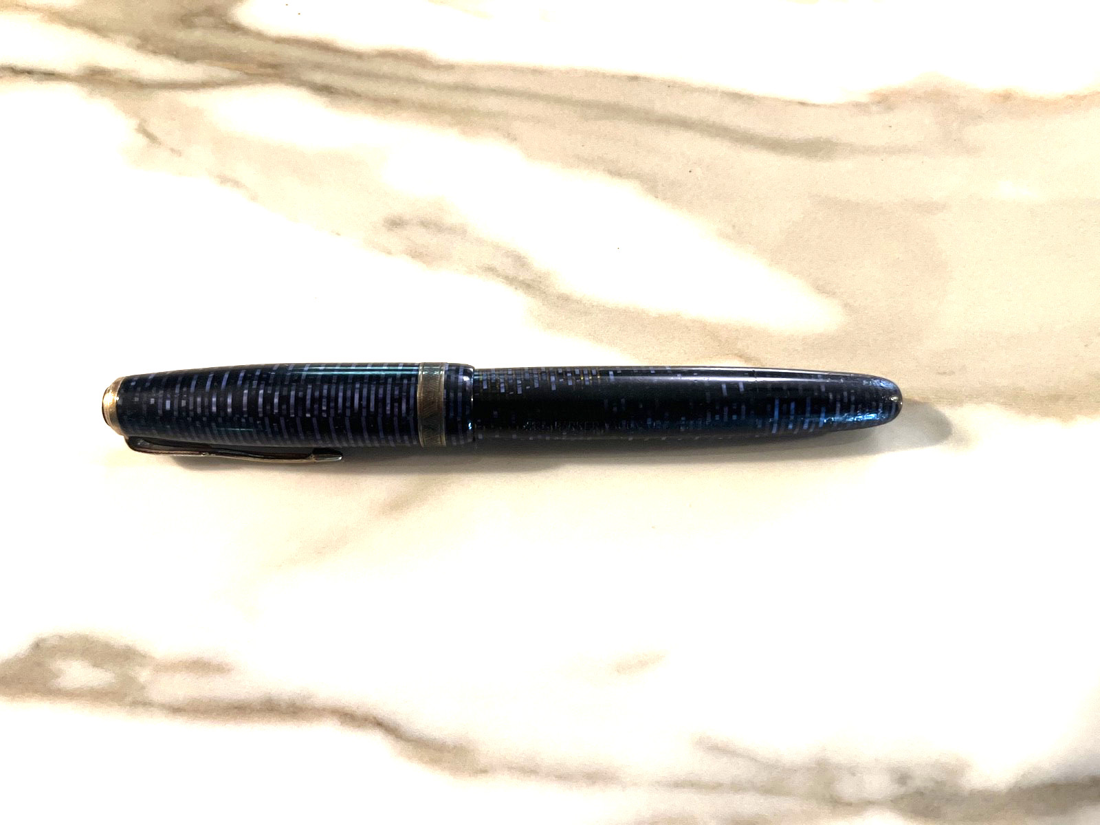Vintage Parker Vacumatic Major Azure Blue Pearl Fountain Pen Blue Diamond Flex N