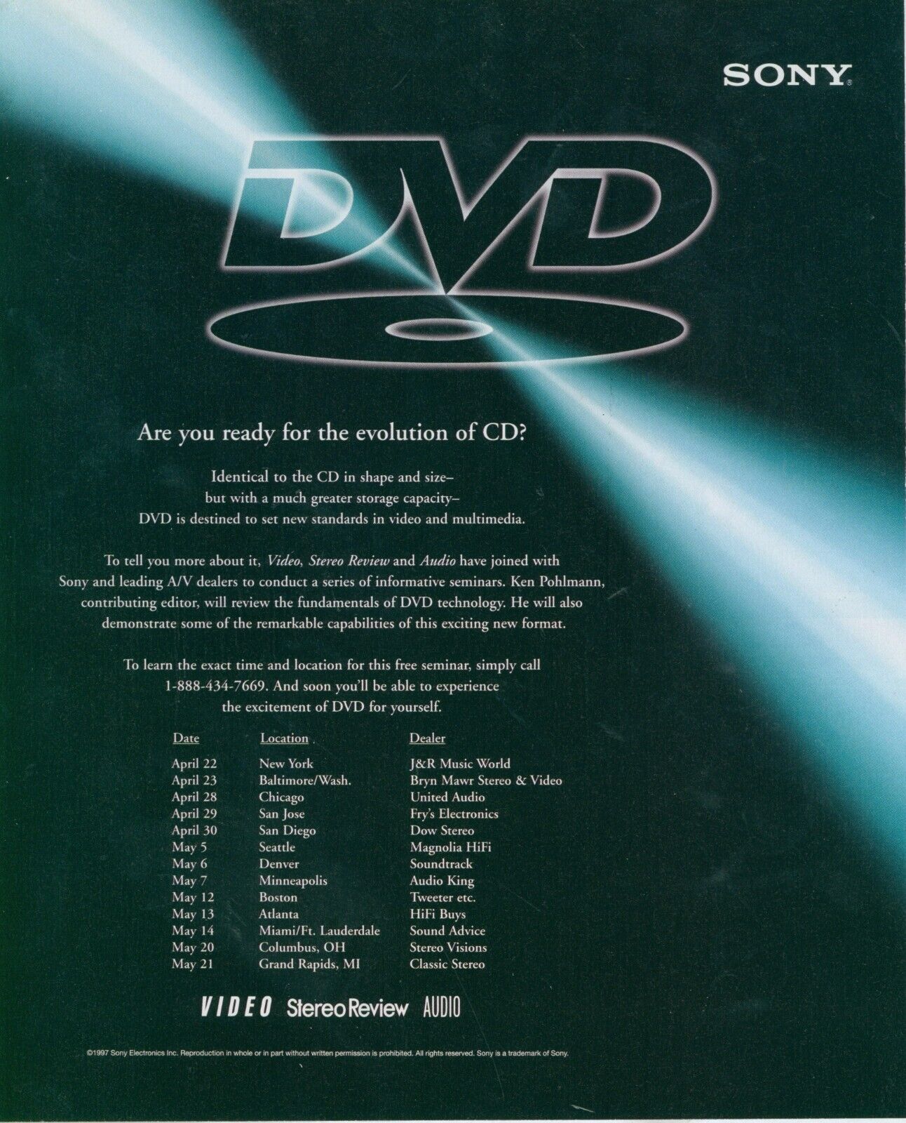 1997 DVD Sony Evolution of CD Free Seminar Events New Standards Vtg Print Ad P2
