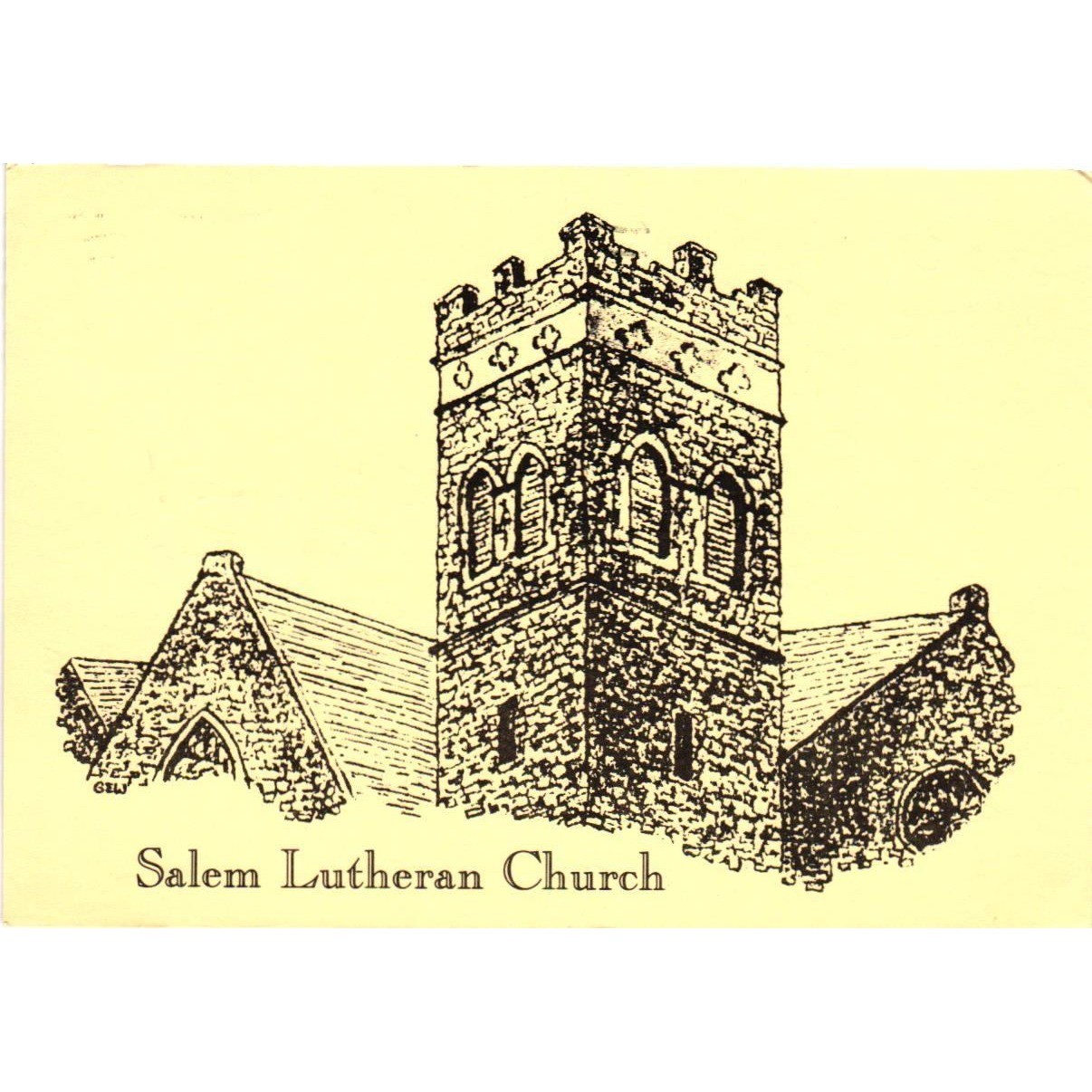 Vintage Salem Lutheran Church Catonsville MD Postcard Buffalo Bill Stamp Sketch