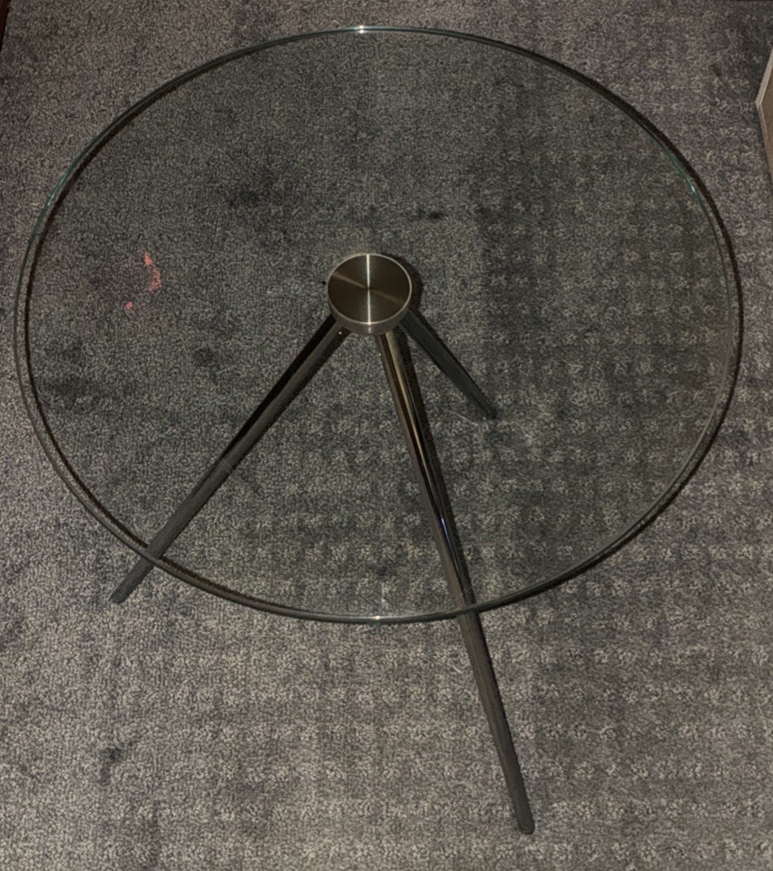 Vintage MCM Tripod Glass Table Chrome Legs 1970\'s Thick Stoneville Chromcraft Vintage MCM Tripod Glass Table Chrome Legs 1970\'s Thick Stoneville Chromcraft