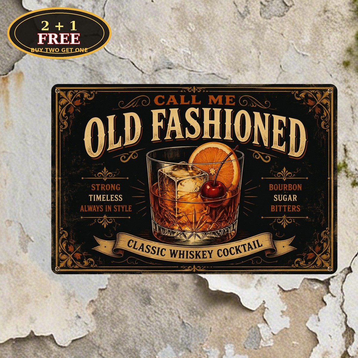Call Me Old Fashioned Cocktail Drink Recipe Pub Bar Ad Vintage Metal Sign 8x12