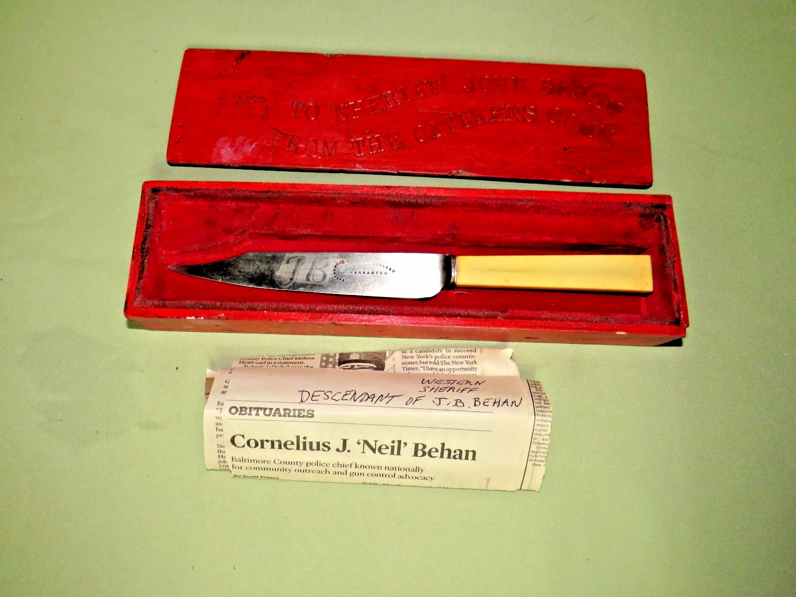 ANTIQUE 1800s WESTERN AMERICANA SHERIFF BEHAN PRESENTATION SHIEFIELD KNIFE BOX ANTIQUE 1800s WESTERN AMERICANA SHERIFF BEHAN PRESENTATION SHIEFIELD KNIFE BOX