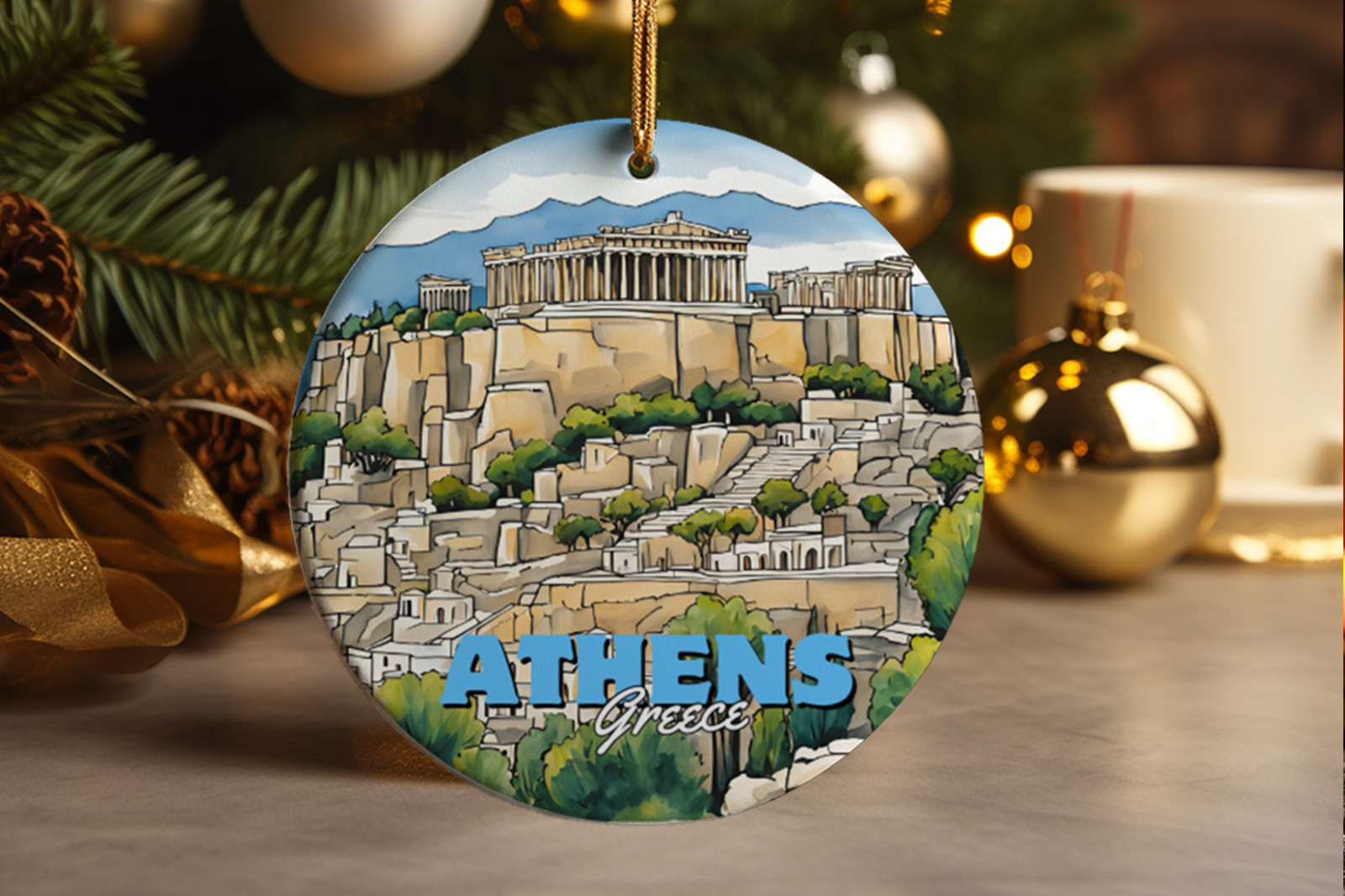 Athens Greece Ornament, The Acropolis, Travel Gift Ceramic Ornament Athens Greece Ornament, The Acropolis, Travel Gift Ceramic Ornament
