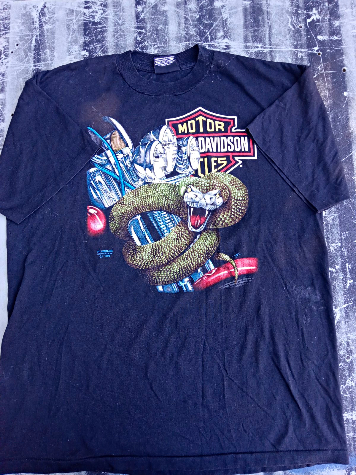 Vintage Harley-Davidson 1990 3D Emblem T-Shirt XL, Made In USA, Snake Graphic Vintage Harley-Davidson 1990 3D Emblem T-Shirt XL, Made In USA, Snake Graphic