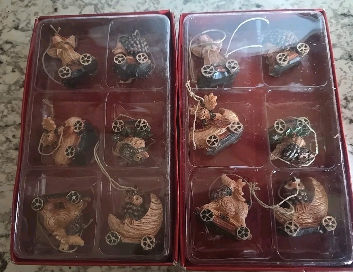 2 Holiday Home Christmas Ornament Set Woodland Animals Angel Owl Hedgehog Moose 2 Holiday Home Christmas Ornament Set Woodland Animals Angel Owl Hedgehog Moose