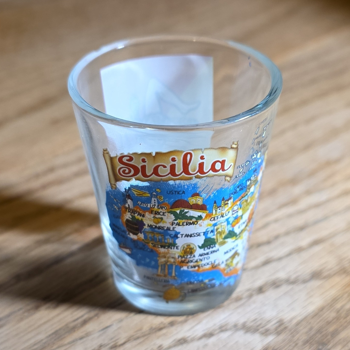 Sicilia Sicily Italy Souvenir Shot Glass w/ Map & Trinacria Flag Design