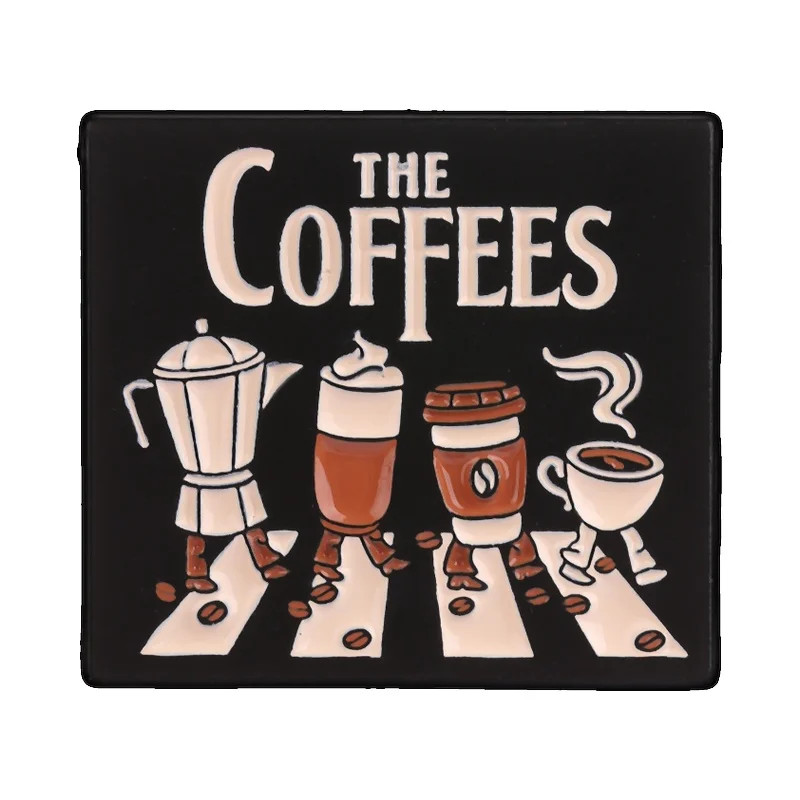 The Coffees Crossing Zebra Crossing Enamel Pin Retro Rock Band Album Coffee