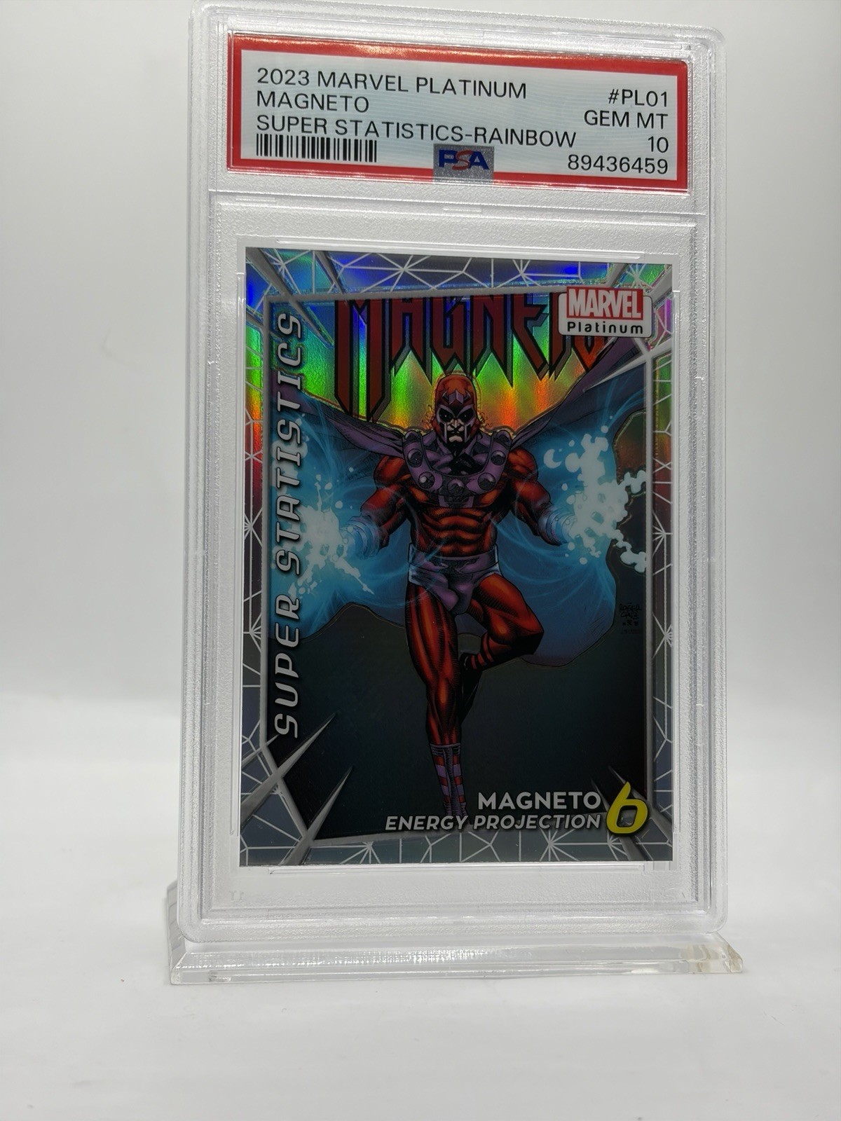 2023 Upper Deck Marvel Platinum Spr Stats-Rainbow MAGNETO (PSA GEM MINT 10) 2023 Upper Deck Marvel Platinum Spr Stats-Rainbow MAGNETO (PSA GEM MINT 10)