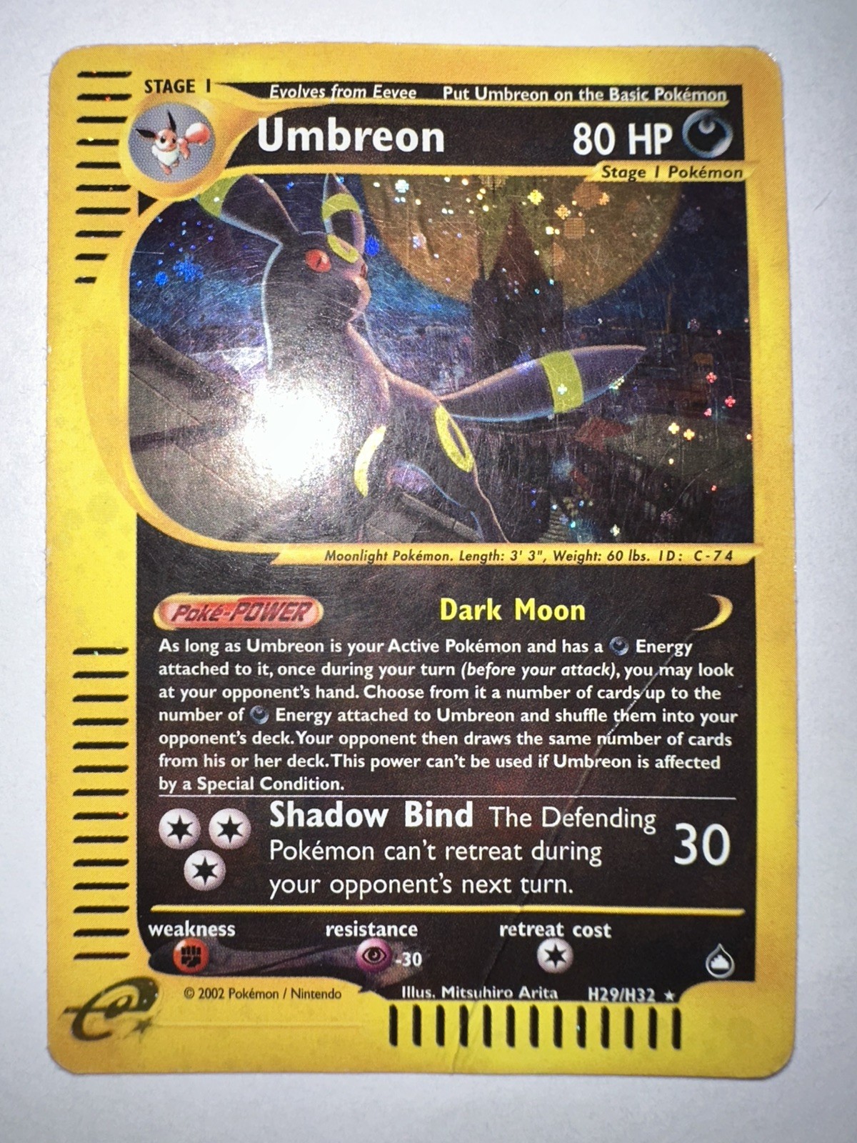 Pokemon Umbreon H29/H32 Aquapolis Holo ENG Poor - No Charizard Crystal  