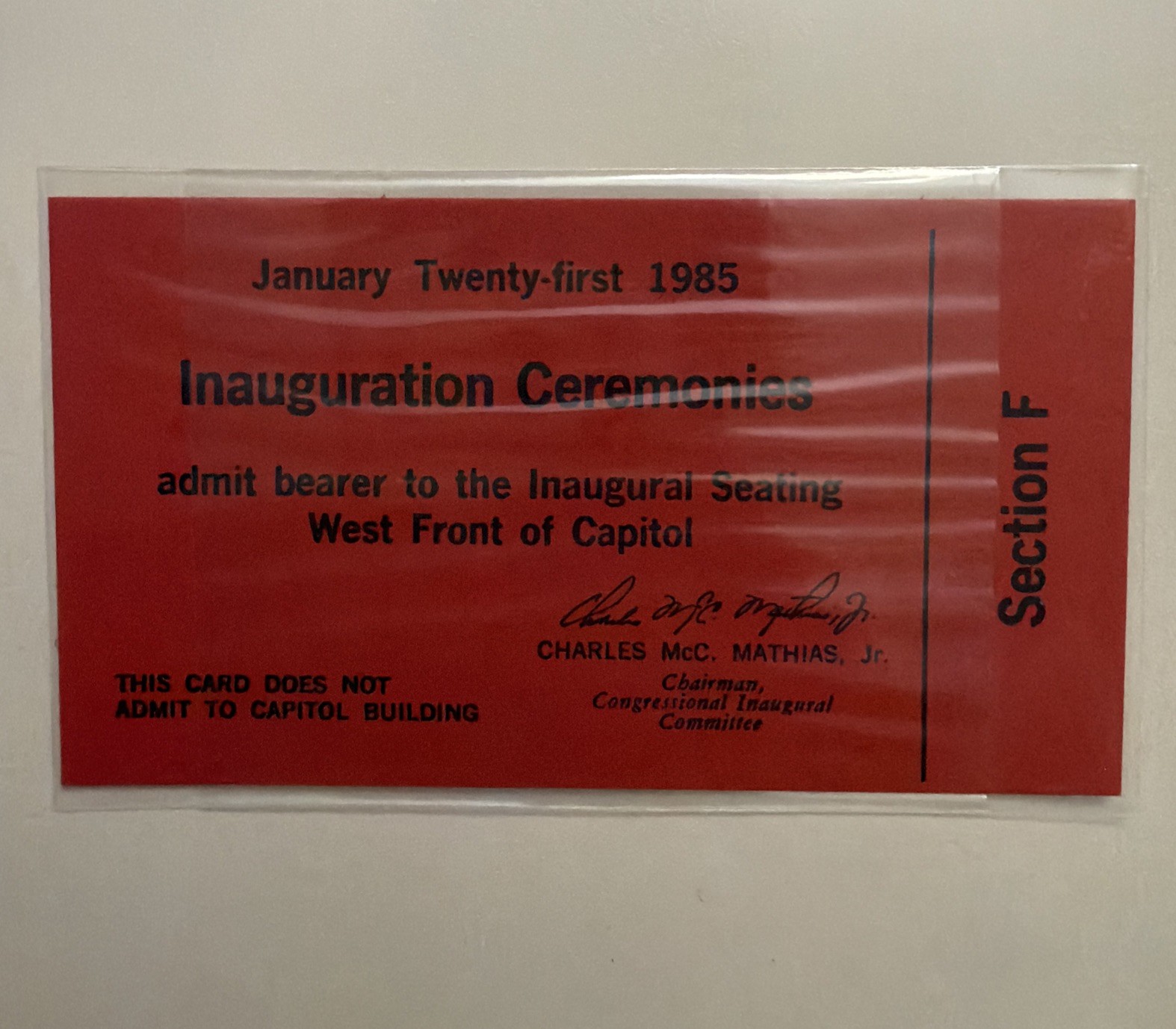 Ronald Reagan 1985 Inaugural Ticket EXCELLENT Condition Sealed Ronald Reagan 1985 Inaugural Ticket EXCELLENT Condition Sealed