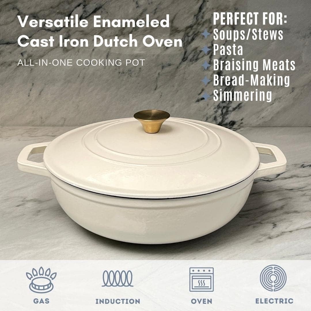 CREAM - LEXI HOME ENAMELED 5QT CAST IRON DUTCH OVEN BRAISER