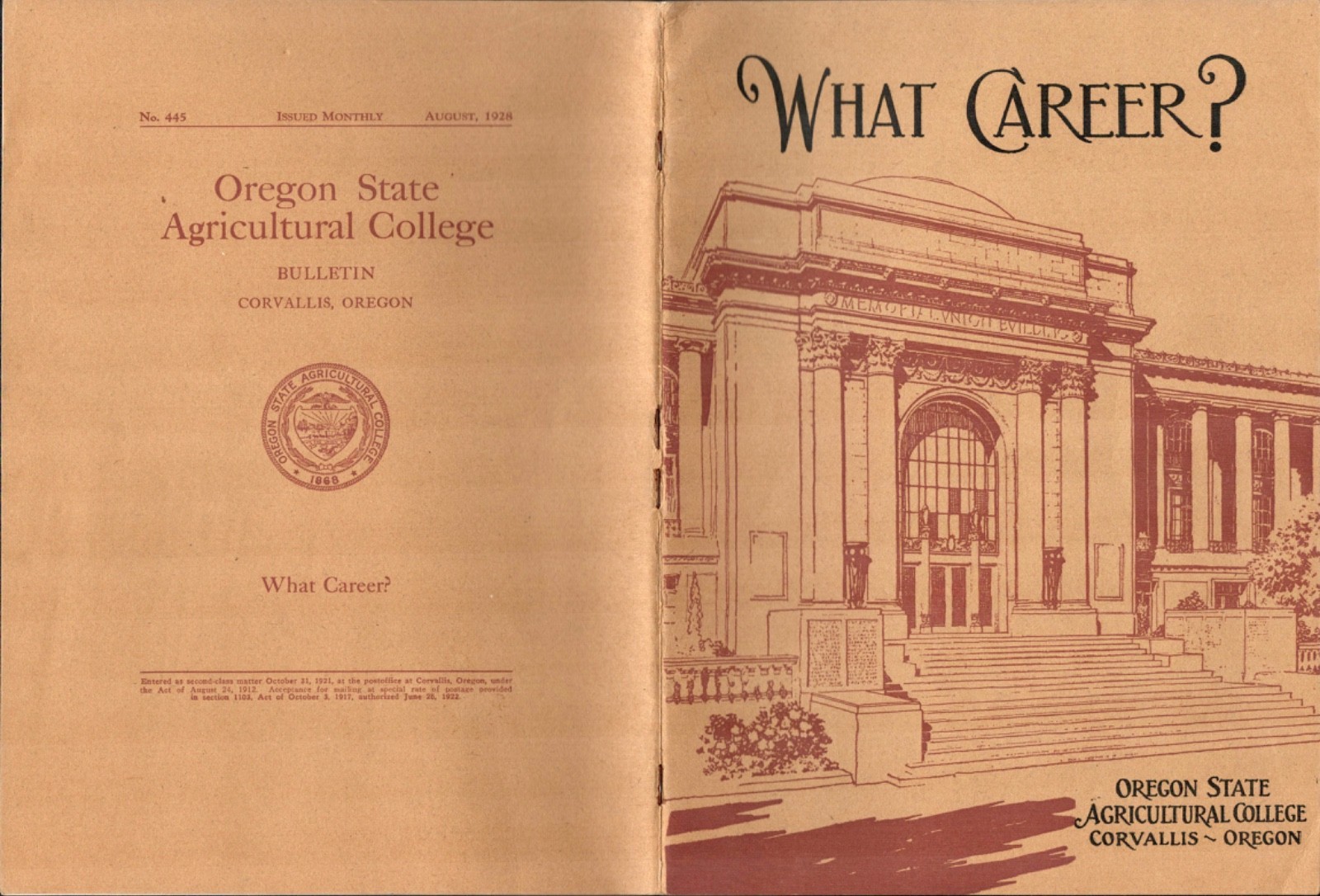 1928 OREGON STATE AGRICULTURAL COLLEGE antique employment booklet WHAT CAREER? 1928 OREGON STATE AGRICULTURAL COLLEGE antique employment booklet WHAT CAREER?