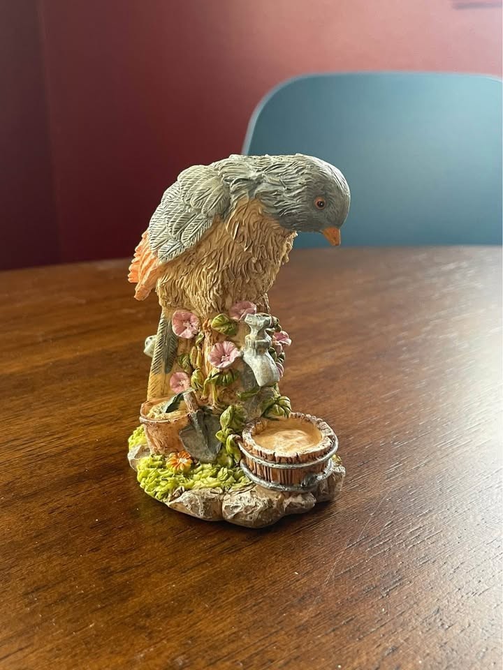Ceramic Bird Figure Blue Bird Sitting on Garden Water Spout Ceramic Bird Figure Blue Bird Sitting on Garden Water Spout