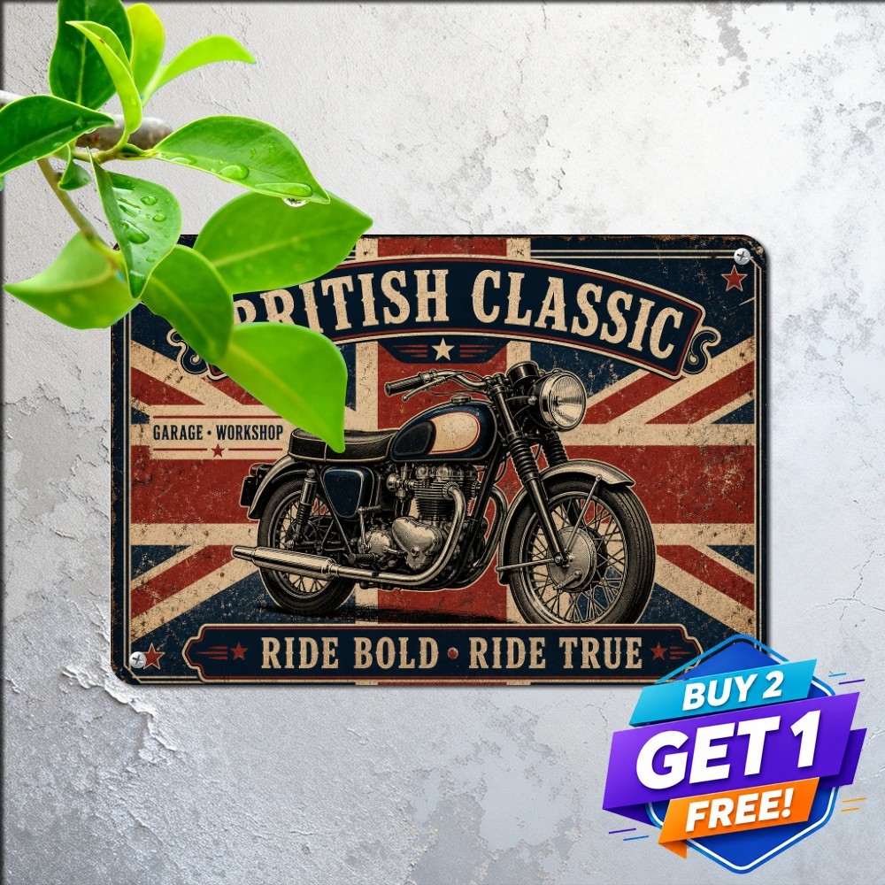 Vintage British Classic Twin Engine Motorcycle Garage Metal Tin Sign Plaque
