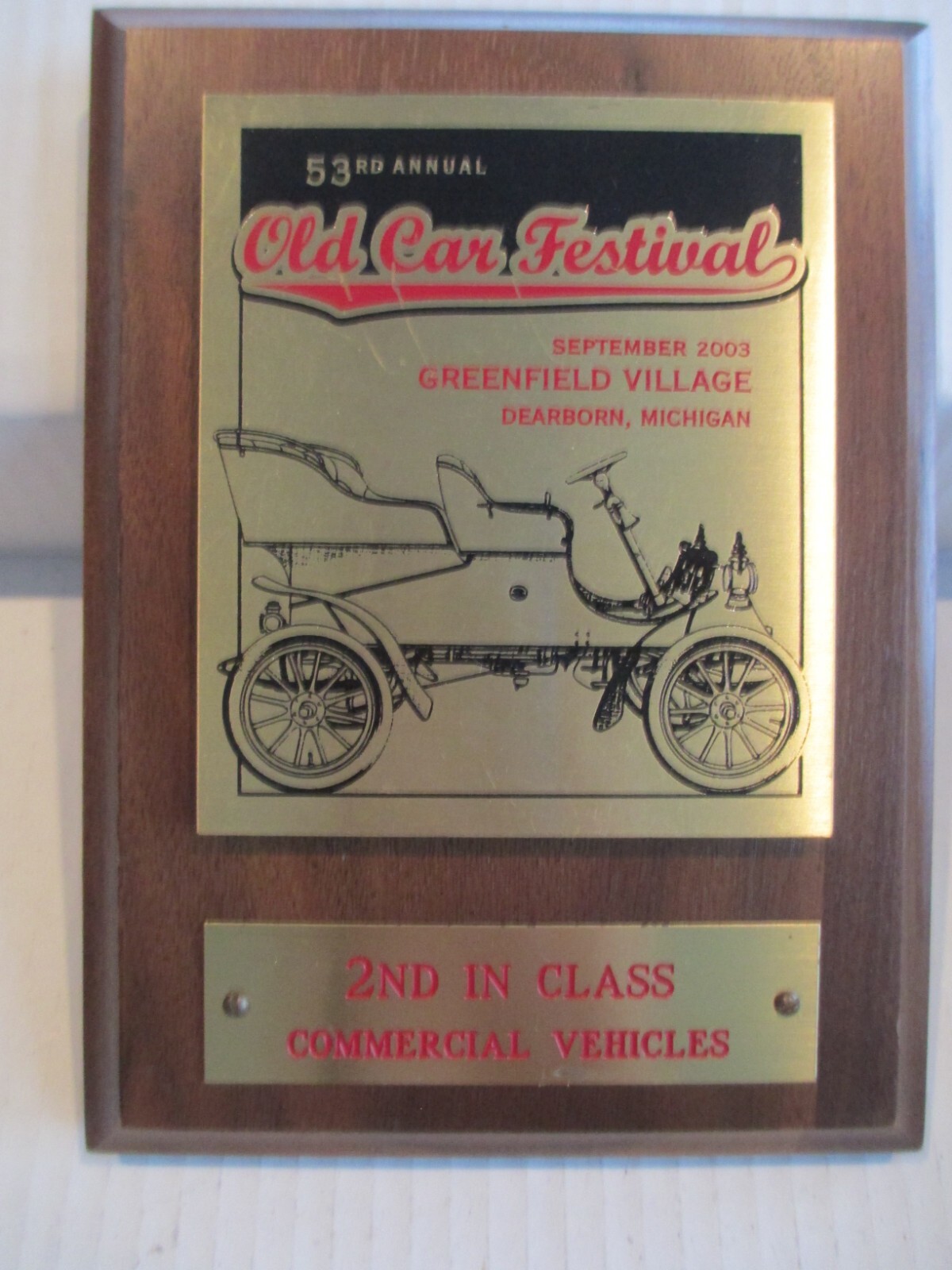 53rd Old Car Festival 2003 Greenfield Village Award Trophy Brass Walnut B51 53rd Old Car Festival 2003 Greenfield Village Award Trophy Brass Walnut B51