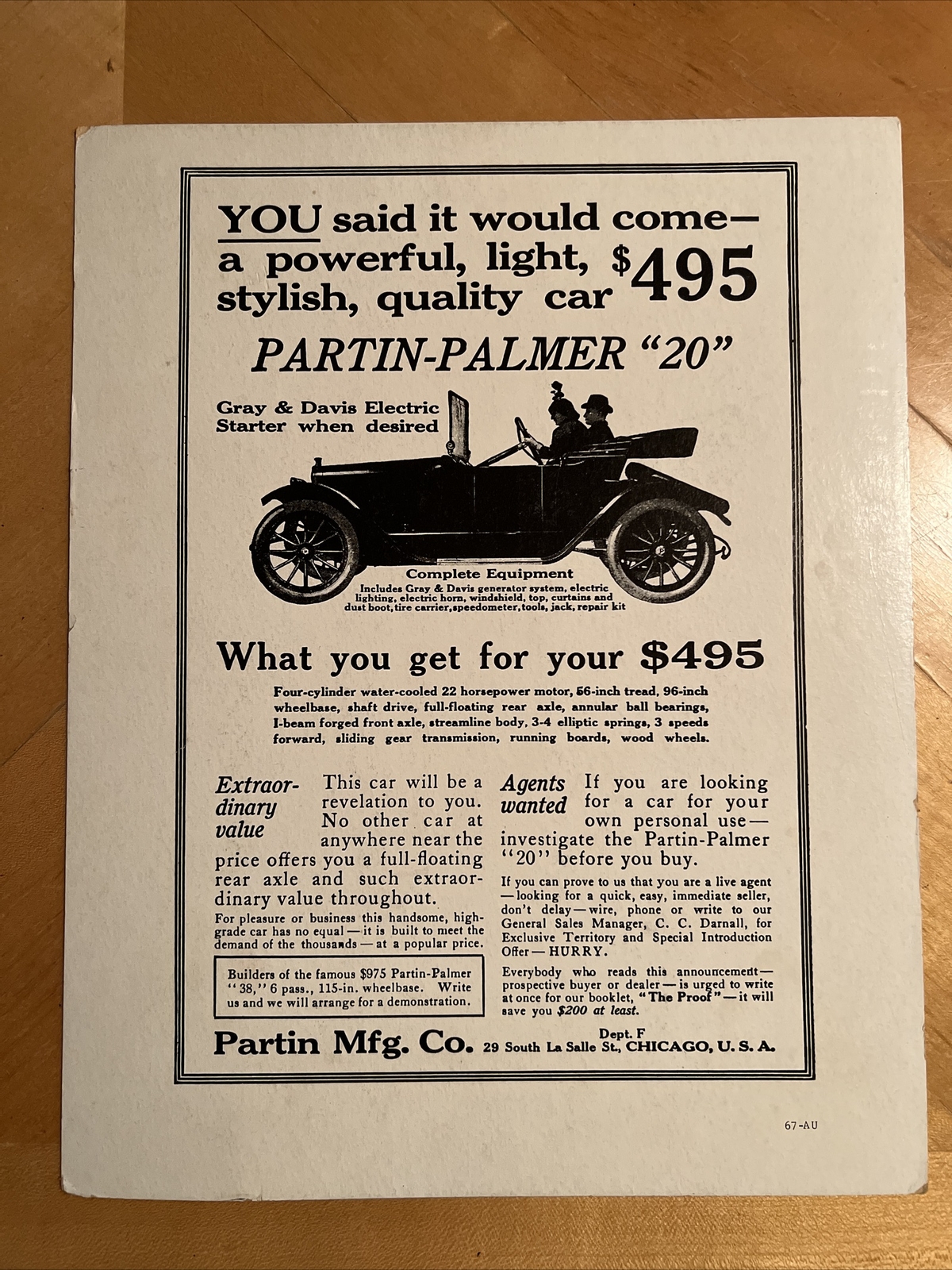 1914 Partin-Palmer “20” Vintage Automobile Company Chicago, Illinois 11in x 14in 1914 Partin-Palmer “20” Vintage Automobile Company Chicago, Illinois 11in x 14in