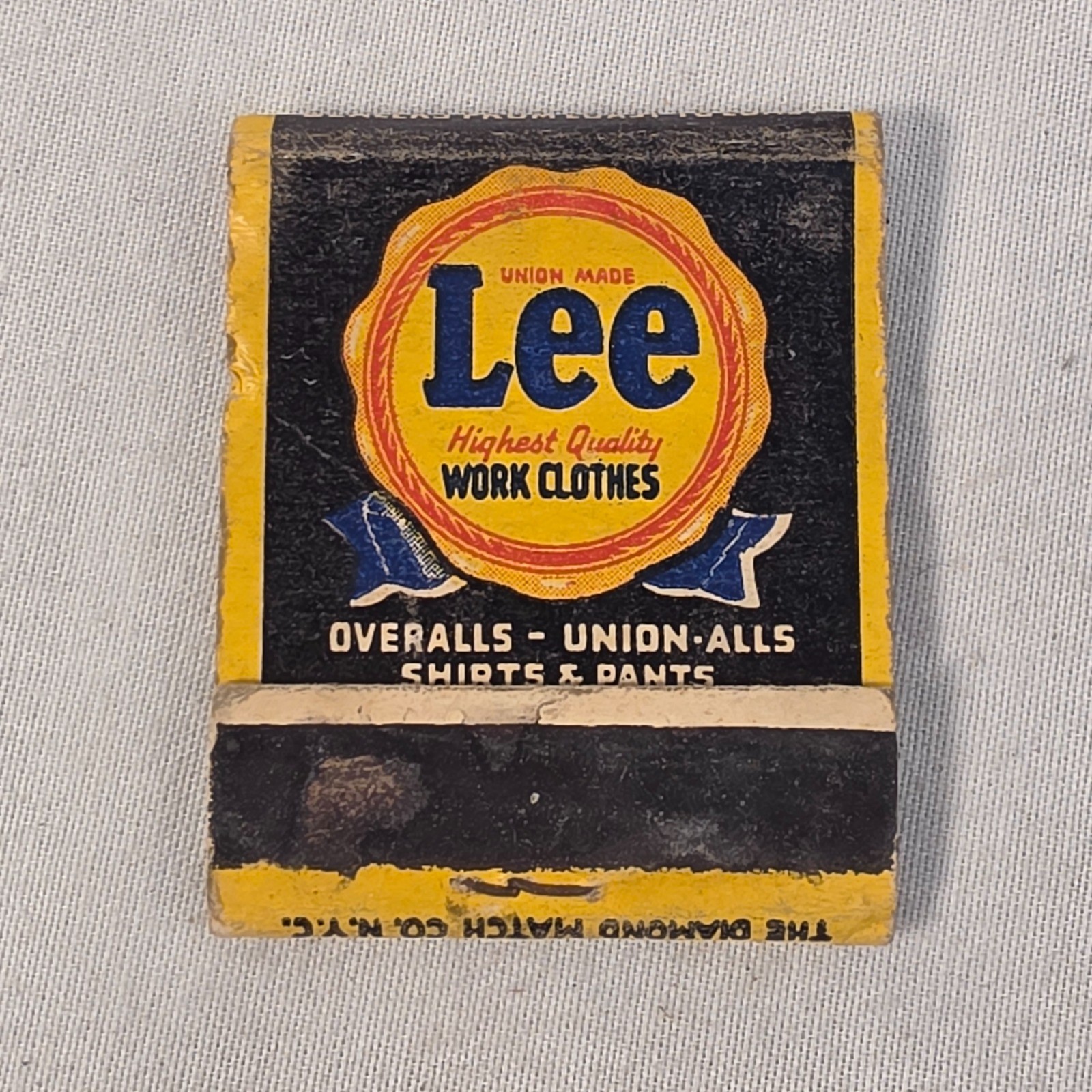 Vintage Lee Work Clothes Union Made Advertising Matchbook Diamond Match Co NY