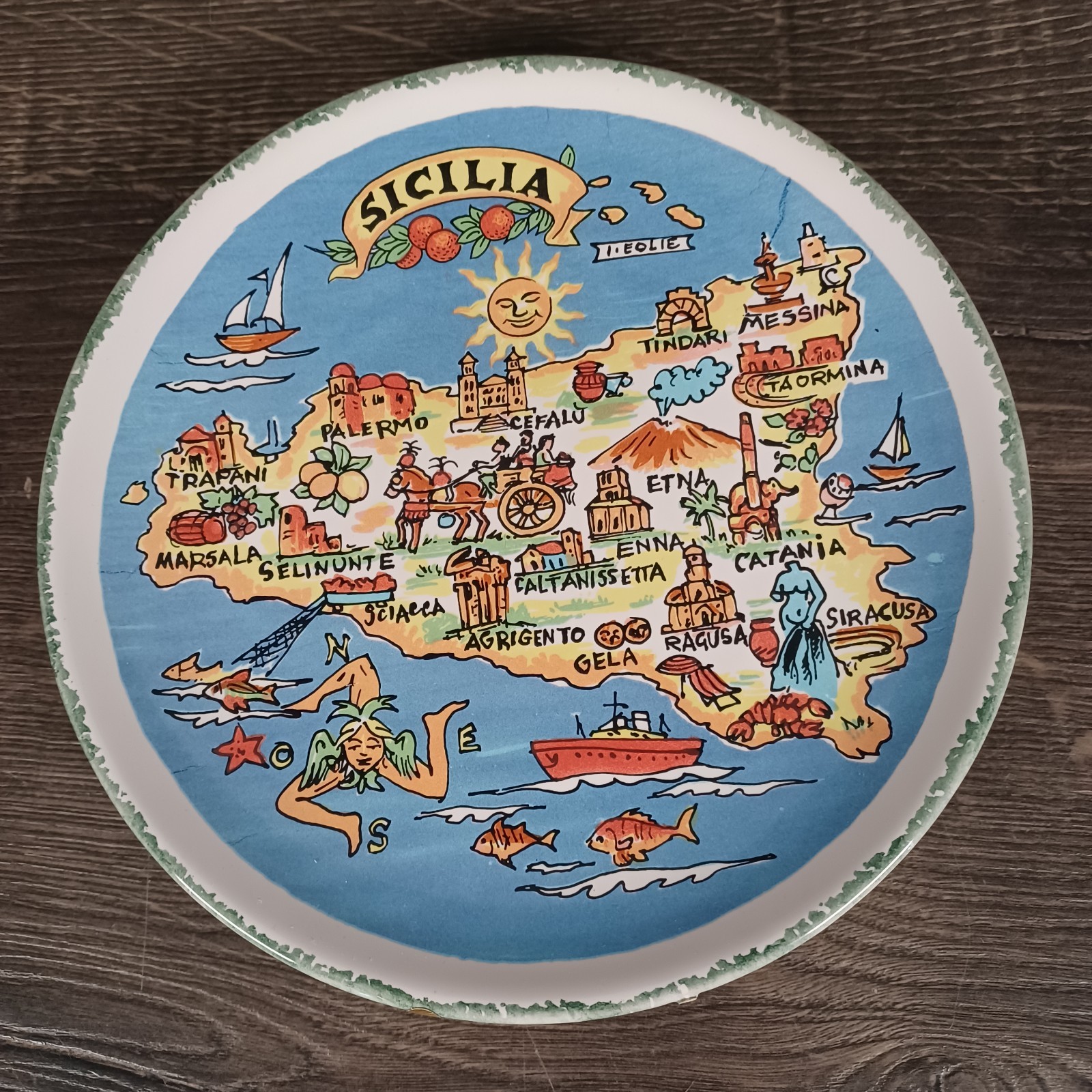 Italy Sicilia Island Tourism Travel Souvenir 8\' Ceramic Plate