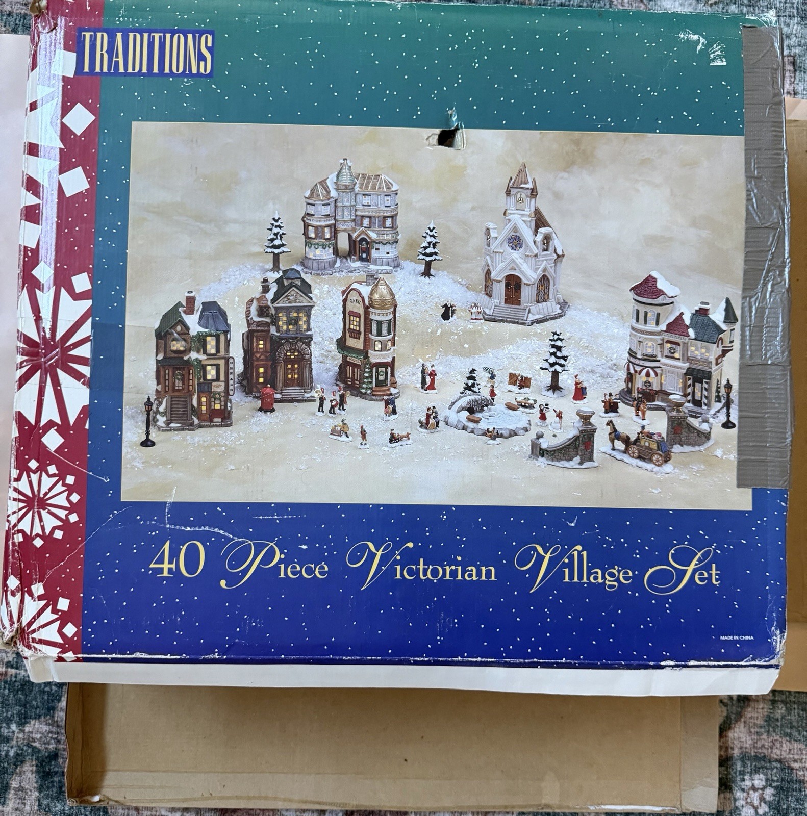 Vintage 1994 Traditions Victorian Christmas Village Set Original Box Vintage 1994 Traditions Victorian Christmas Village Set Original Box