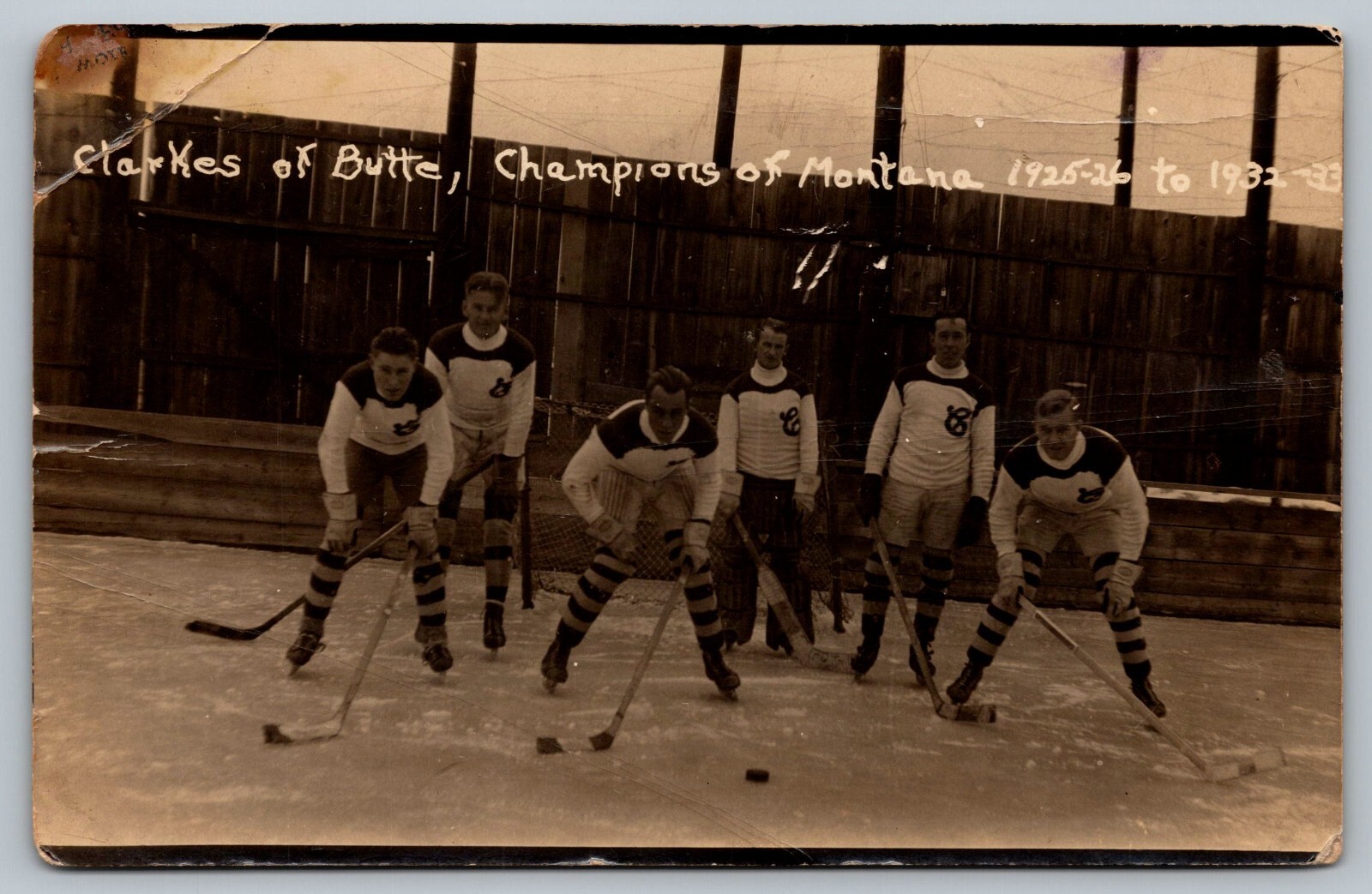 Postcard Clarkes of Butte Montana Ice Hockey Champions c.  1933 RPPC Real Photo