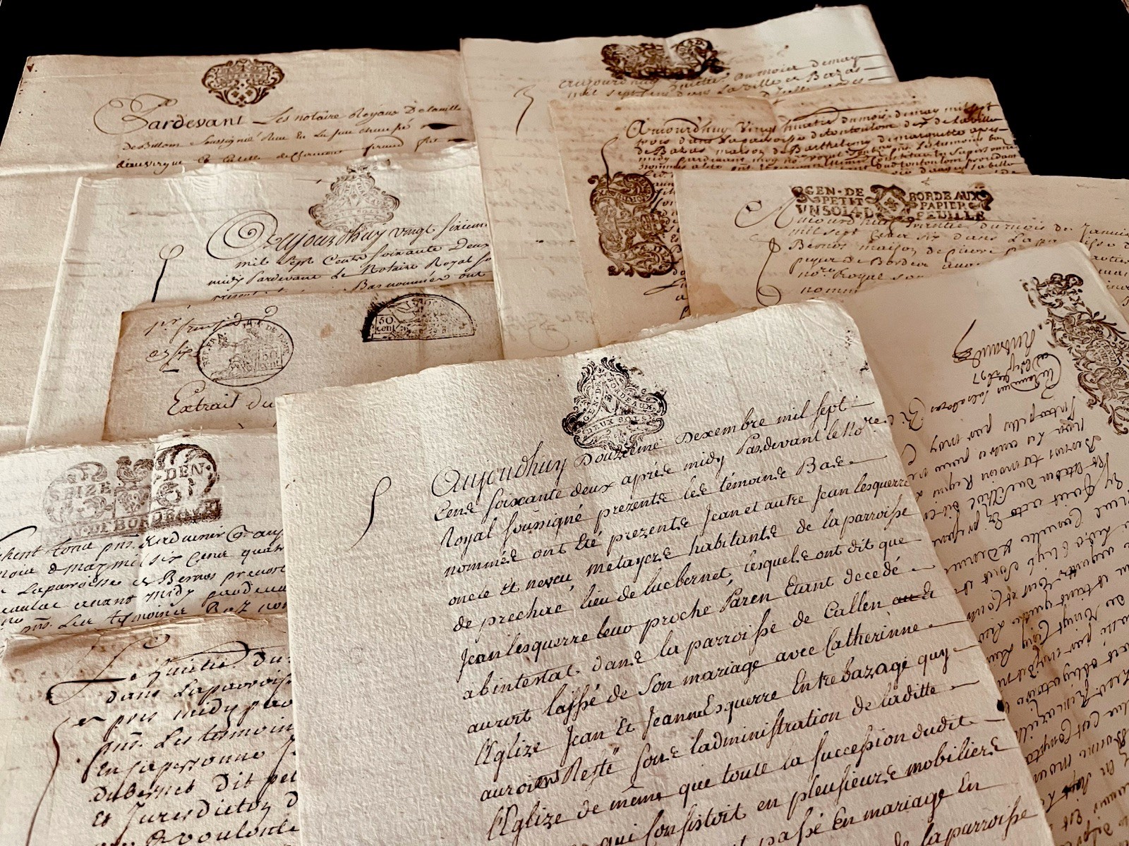 COLLECTION OF 10 Antique Stamped and Autographed Documents from 1700s