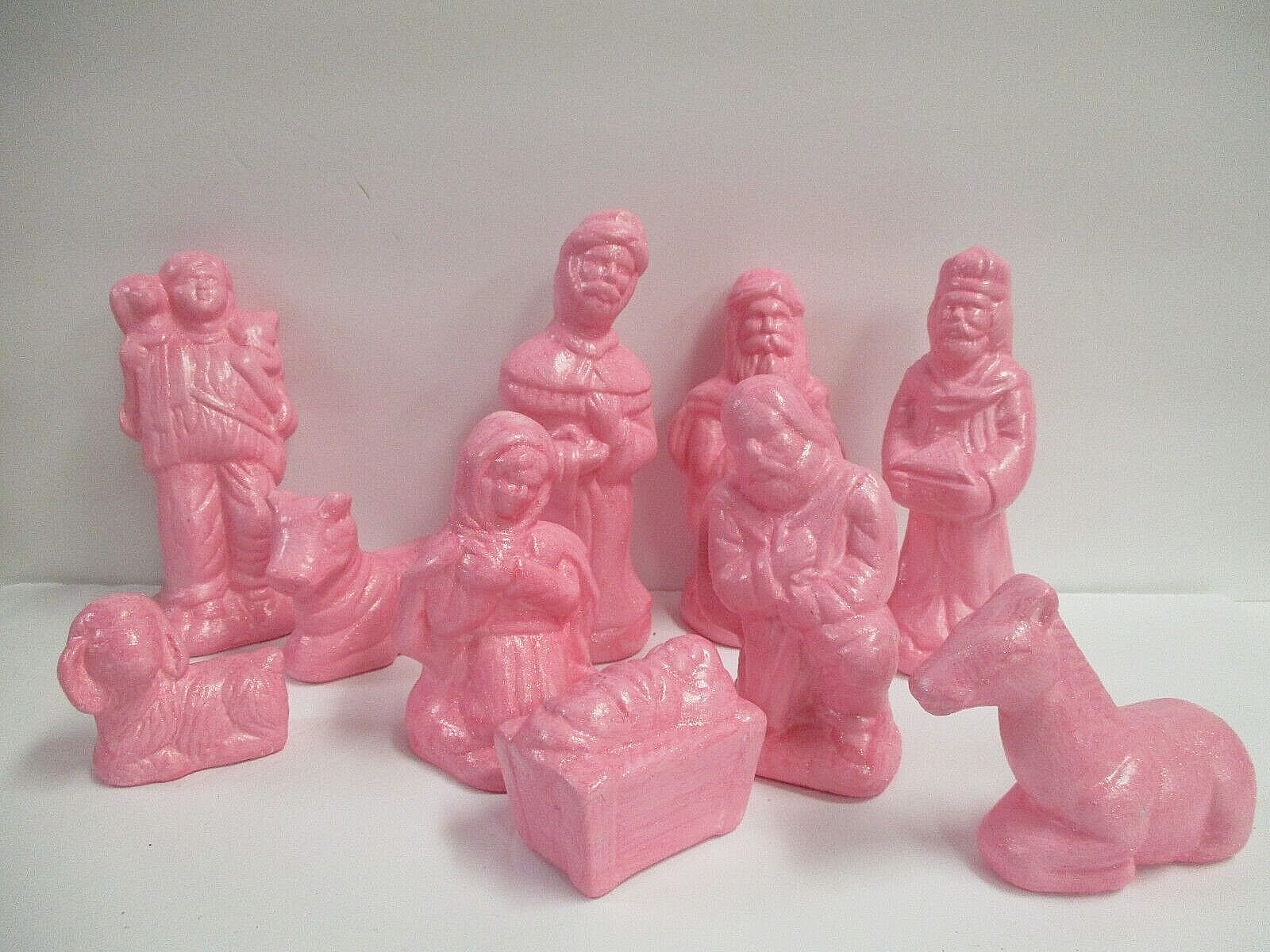 Cottage Chic Pink Shimmer Ceramic 10 Piece Nativity Set ~ Shepherd is 5.5\