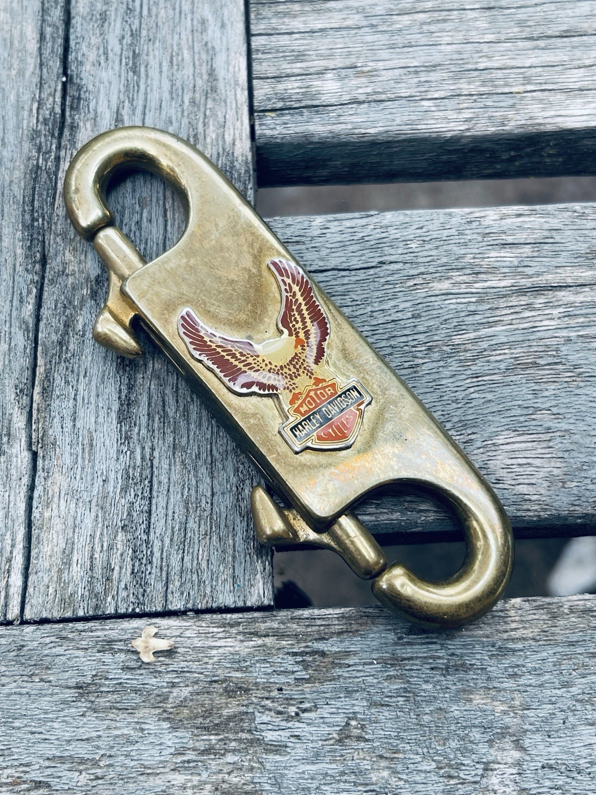 Vintage Brass Harley Davidson Eagle Double Spring Clip Keychain Chain Biker Vintage Brass Harley Davidson Eagle Double Spring Clip Keychain Chain Biker