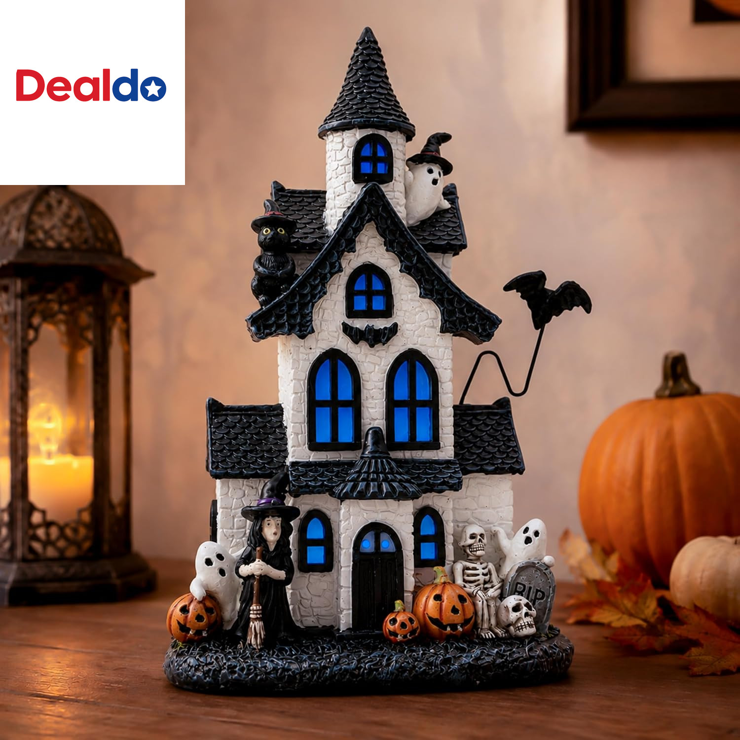 9In Halloween Village Figurine Set Resin Haunted House Decor
