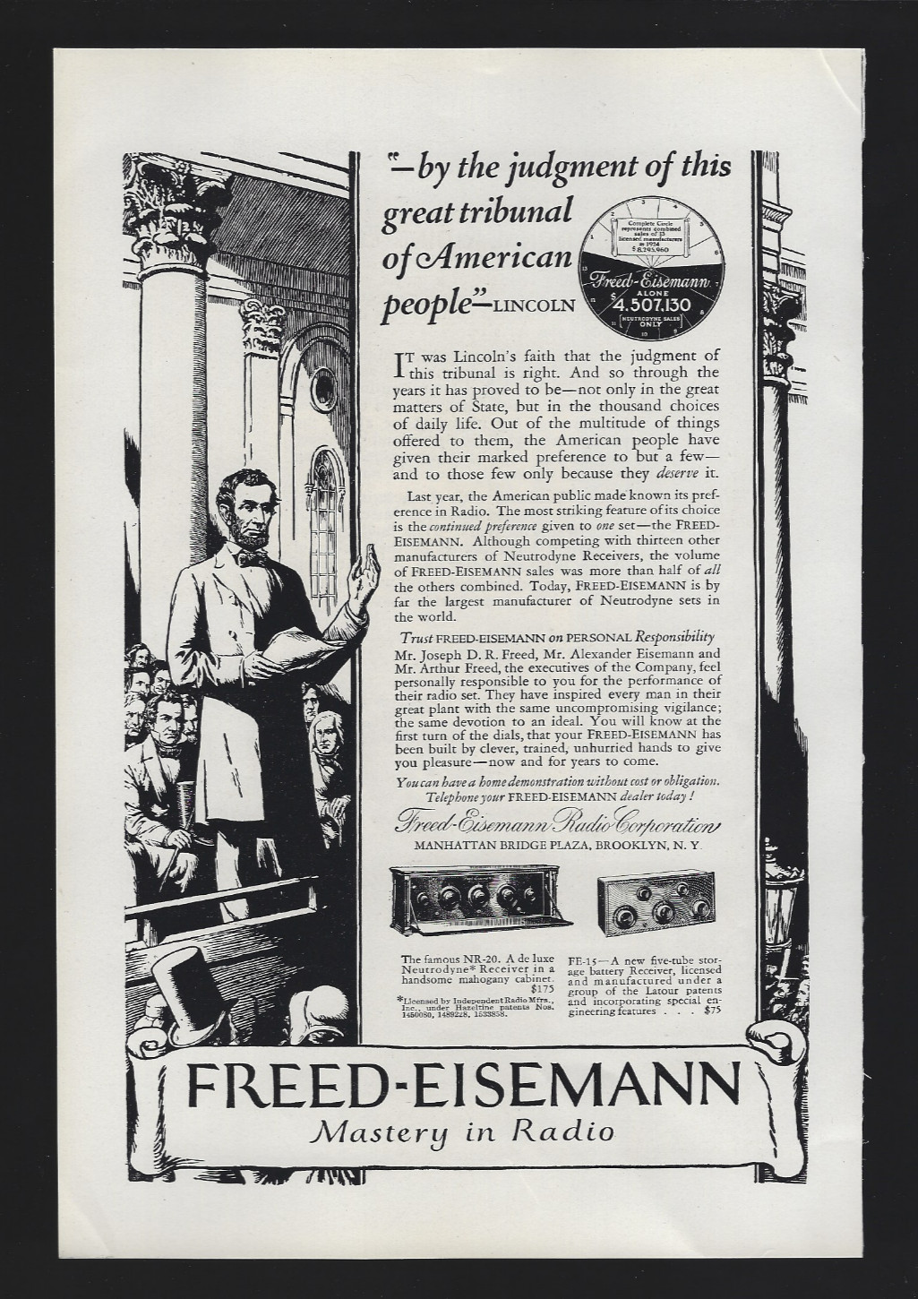 1925 Freed-Eisemann Mystery In Radio Abraham Lincoln Models NR 20 FE 15 Print Ad 1925 Freed-Eisemann Mystery In Radio Abraham Lincoln Models NR 20 FE 15 Print Ad