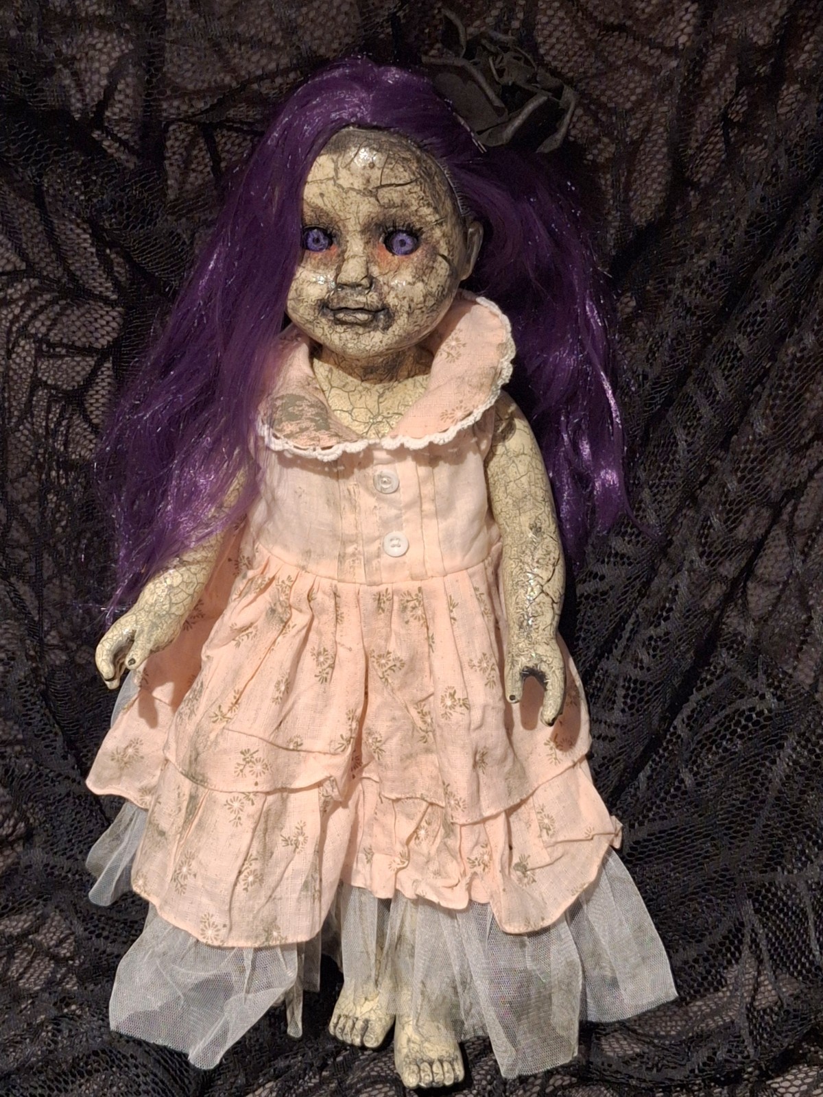 OOAK Creepy Doll 18 In Tall Halloween Prop Handmade Purple Hair Eyes OOAK Creepy Doll 18 In Tall Halloween Prop Handmade Purple Hair Eyes