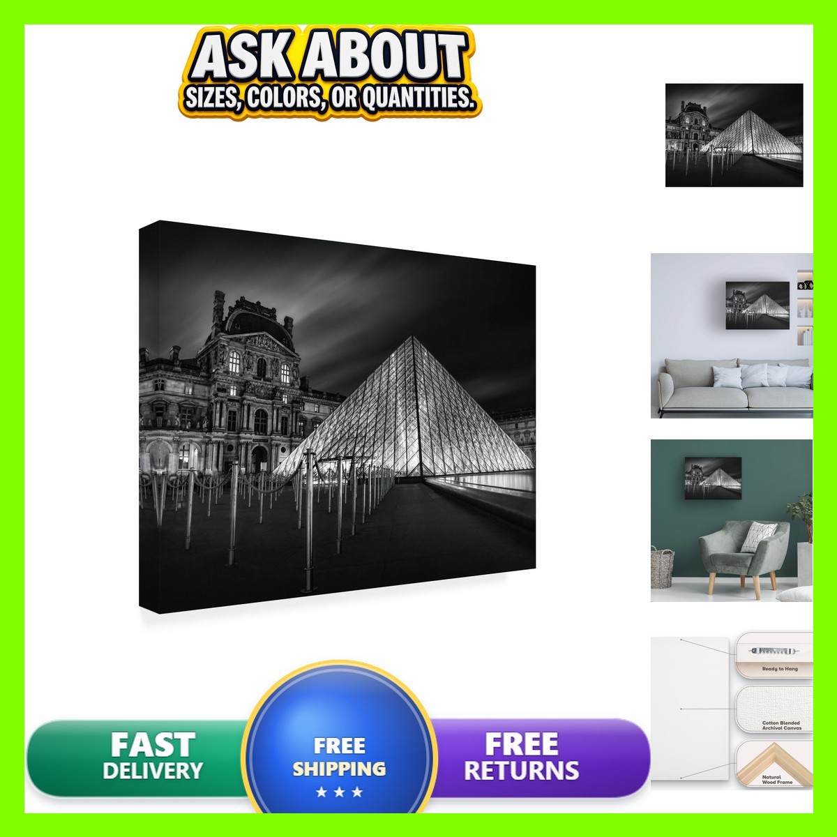 Trademark Fine Art - Louvre at Night Canvas Art - 24x32 Trademark Fine Art - Louvre at Night Canvas Art - 24x32
