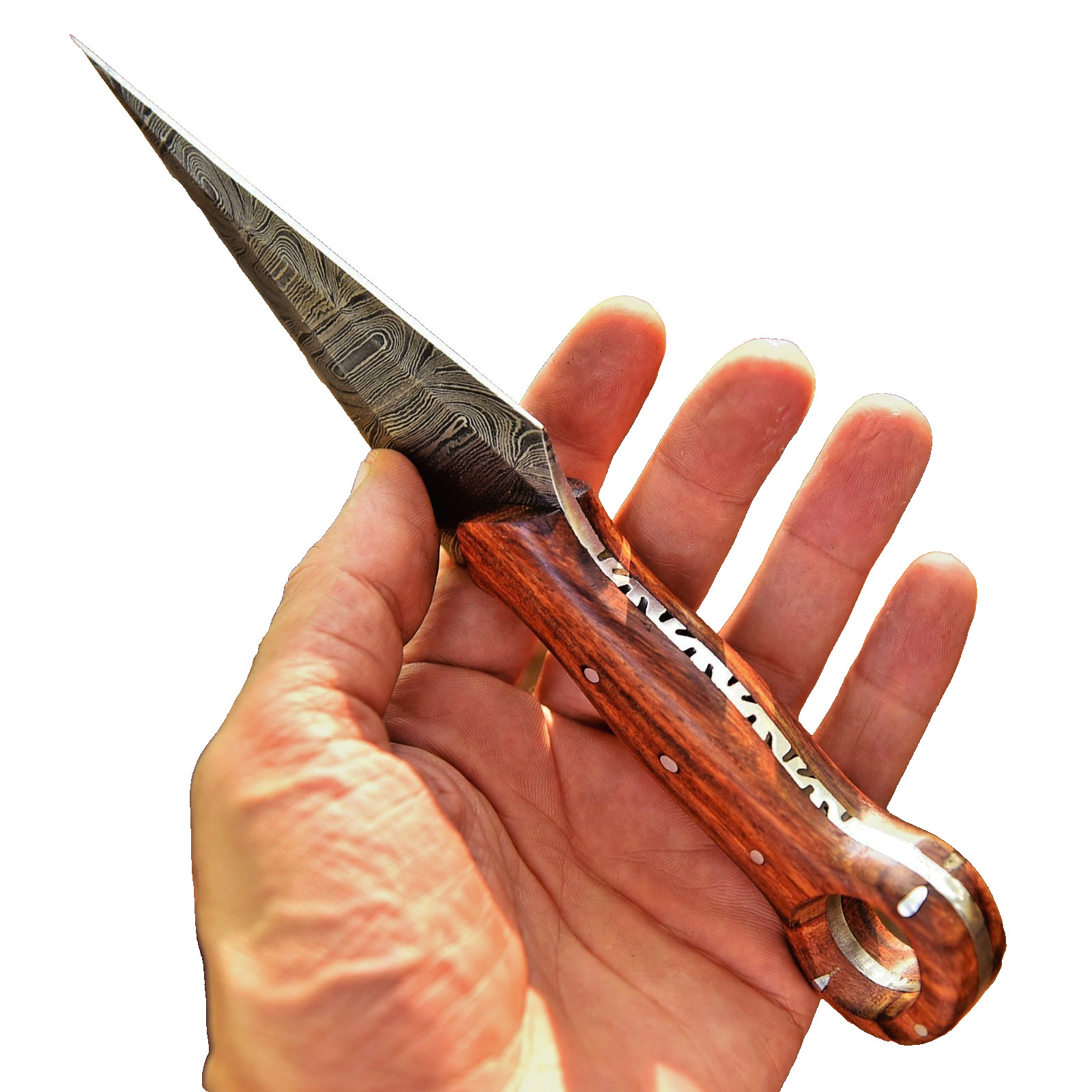 Handmade Double Edged Damascus Steel Blade Dagger Boot Knife Ring Hole Handle